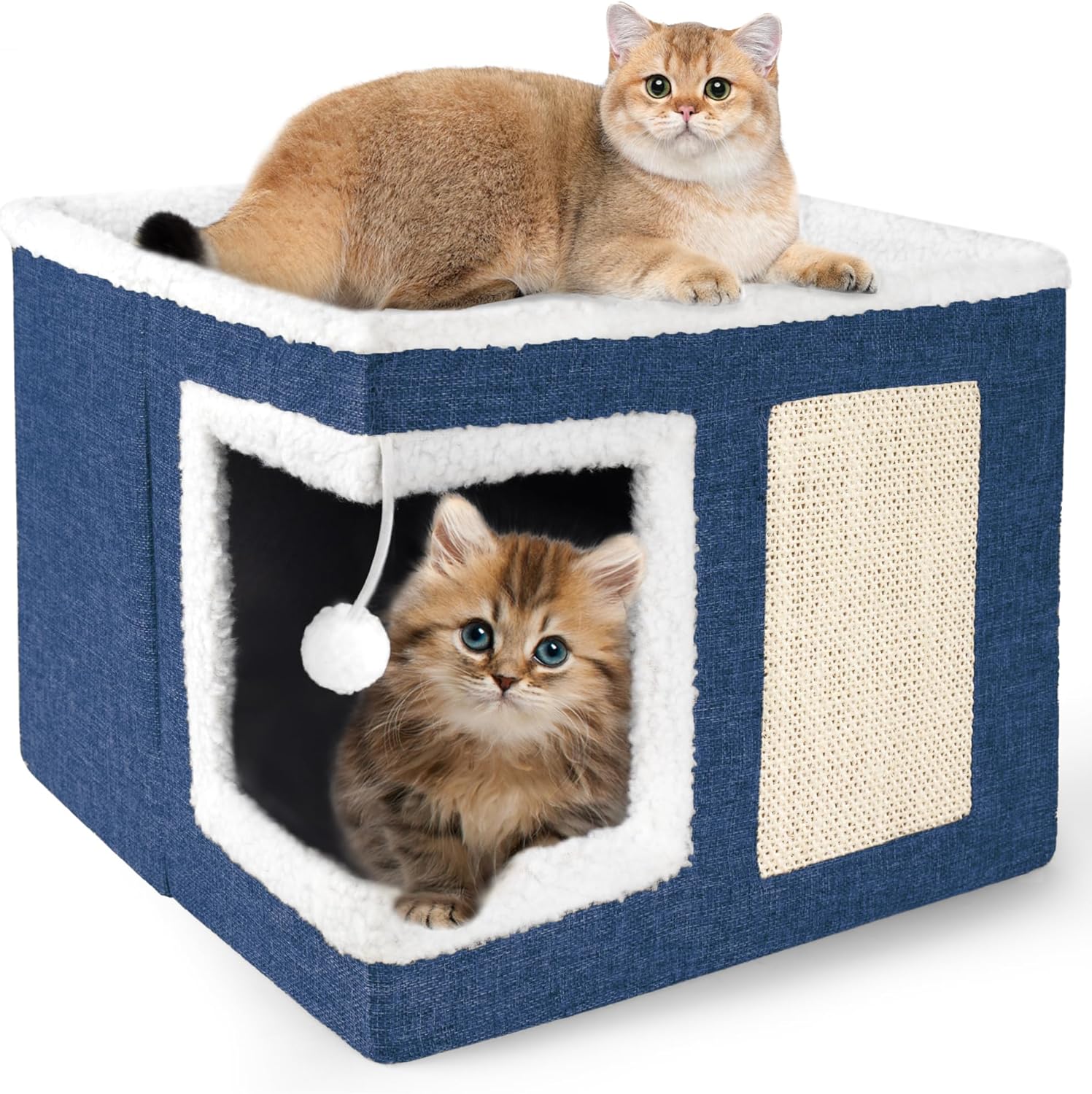 Casa Pisici NextWave®, Casuta Moale pentru Interior, Pat Tip Pestera cu Perna Detasabila, Material Bumbac, Design – imaginea 7