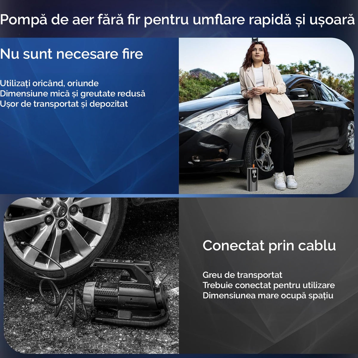 Compresor portabil electric NextWave® – pompa de aer reincarcabila 6000 mAh, presiune 0, 1-10, 3 bar (150 PSI), display – imaginea 7