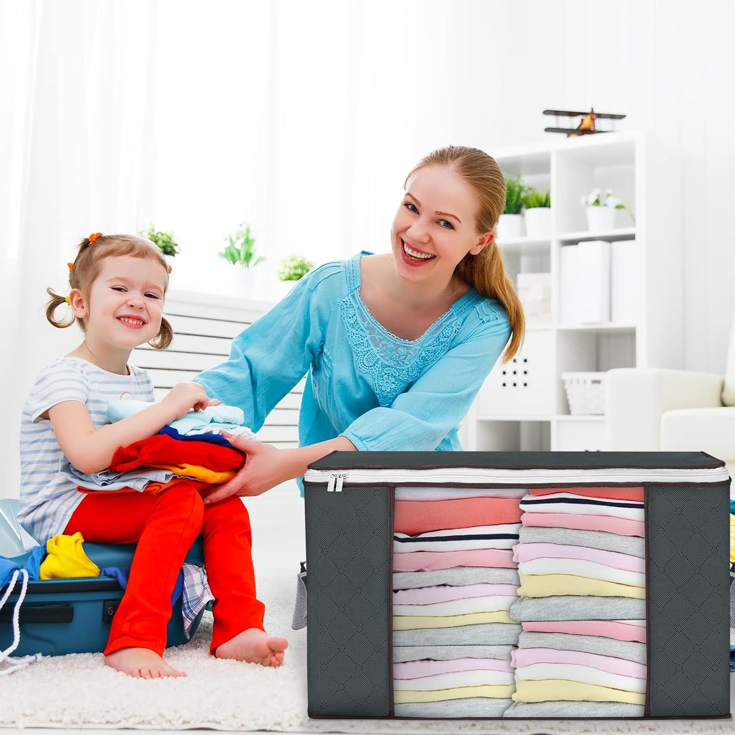 Set 6 huse depozitare cu fermoar NextWave®️, Organizator pentru haine, Cu fereastra transparenta, Rezistent la praf si – imaginea 7