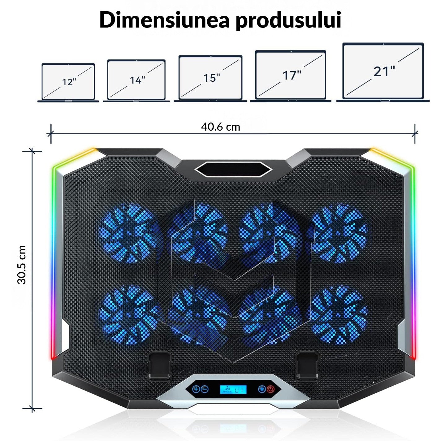 Stand De Racire pentru Laptop BeGenius® cu Suport pentru Telefon, 8 Ventilatoare ultra Silentioase, Cooler Laptop Gaming – imaginea 7