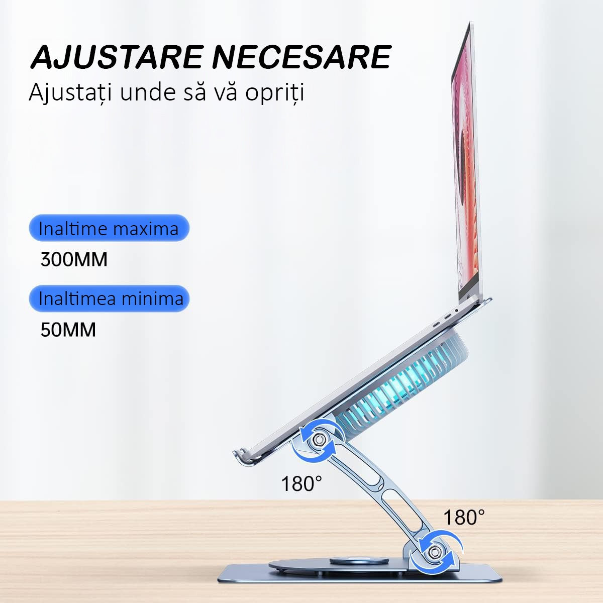 Suport Laptop Ergonomic, cu Sistem de Ventilatie prin Cooler, 3 viteze, Portabil, Stand Reglabil pe Inaltime, pentru Laptop – imaginea 7
