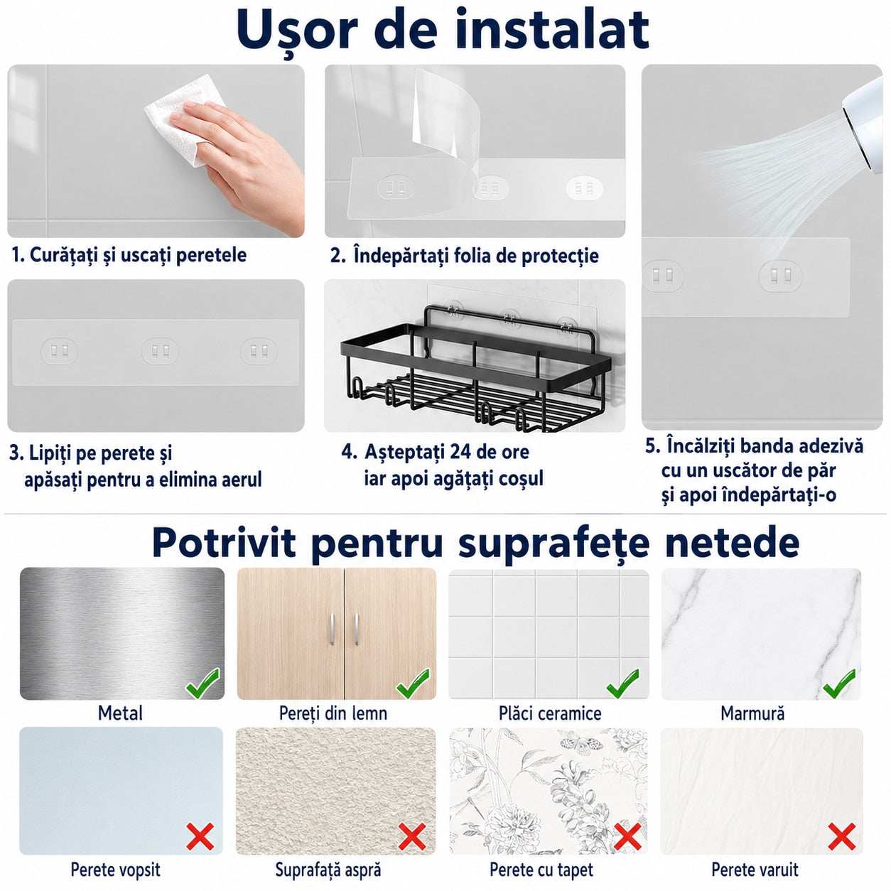 Raft de baie NextWave® la set, 5 piese cu 3 etajere pentru dus, 1 suport pentru sapun si 1 suport pentru periute de dinti – imaginea 7