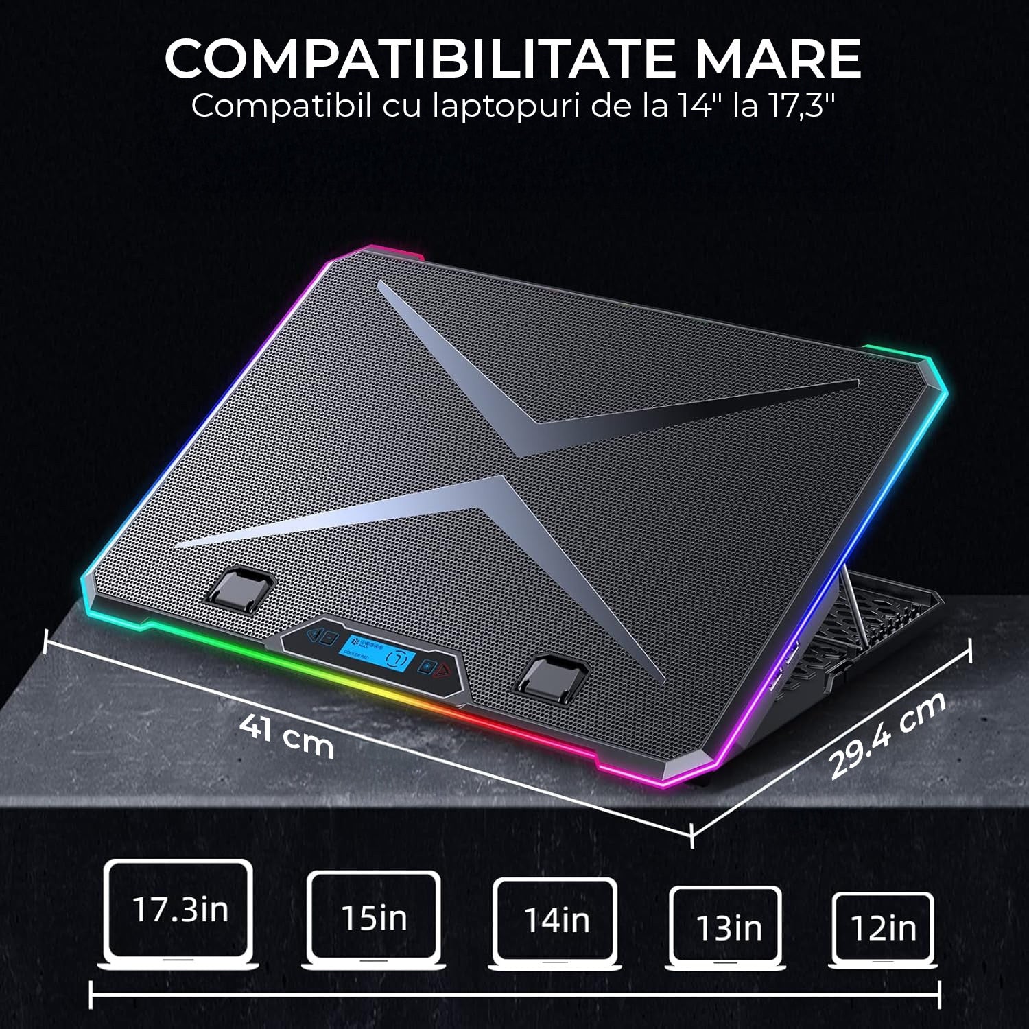 Stand De Racire pentru Laptop BeGenius® cu Suport pentru Telefon, 6 Ventilatoare ultra Silentioase, Cooler Laptop Gaming – imaginea 7
