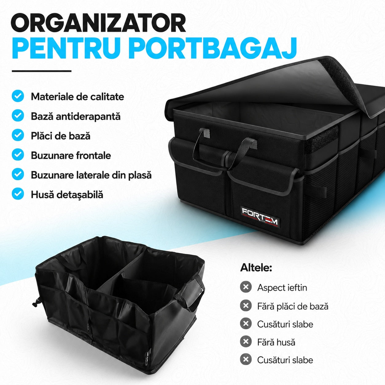 Organizator portbagaj auto NextWave®, pliabil, capacitate 45 L, 2 compartimente spatioase, material Oxford 600D, baza – imaginea 7