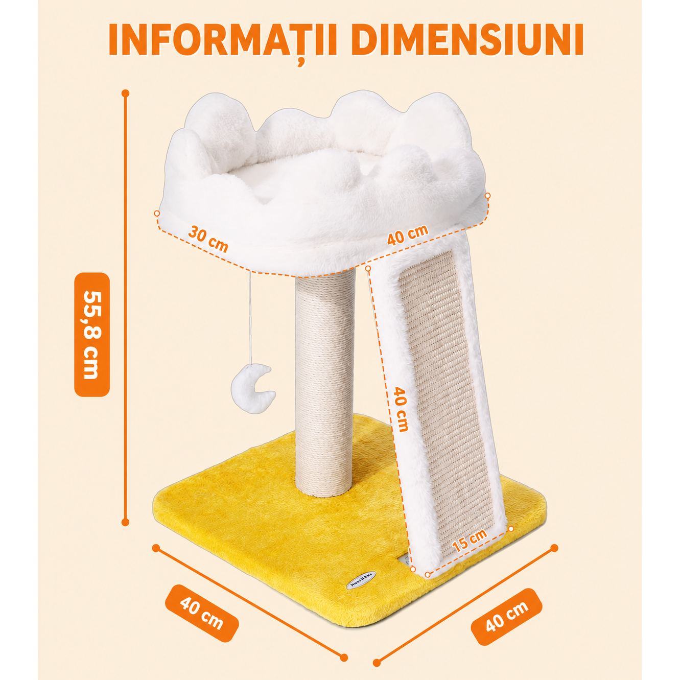 Ansamblu de joaca pentru pisici NextWave®, cu pat moale in forma de nor, platforma captusita, stalp si placa de zgariat din – imaginea 7