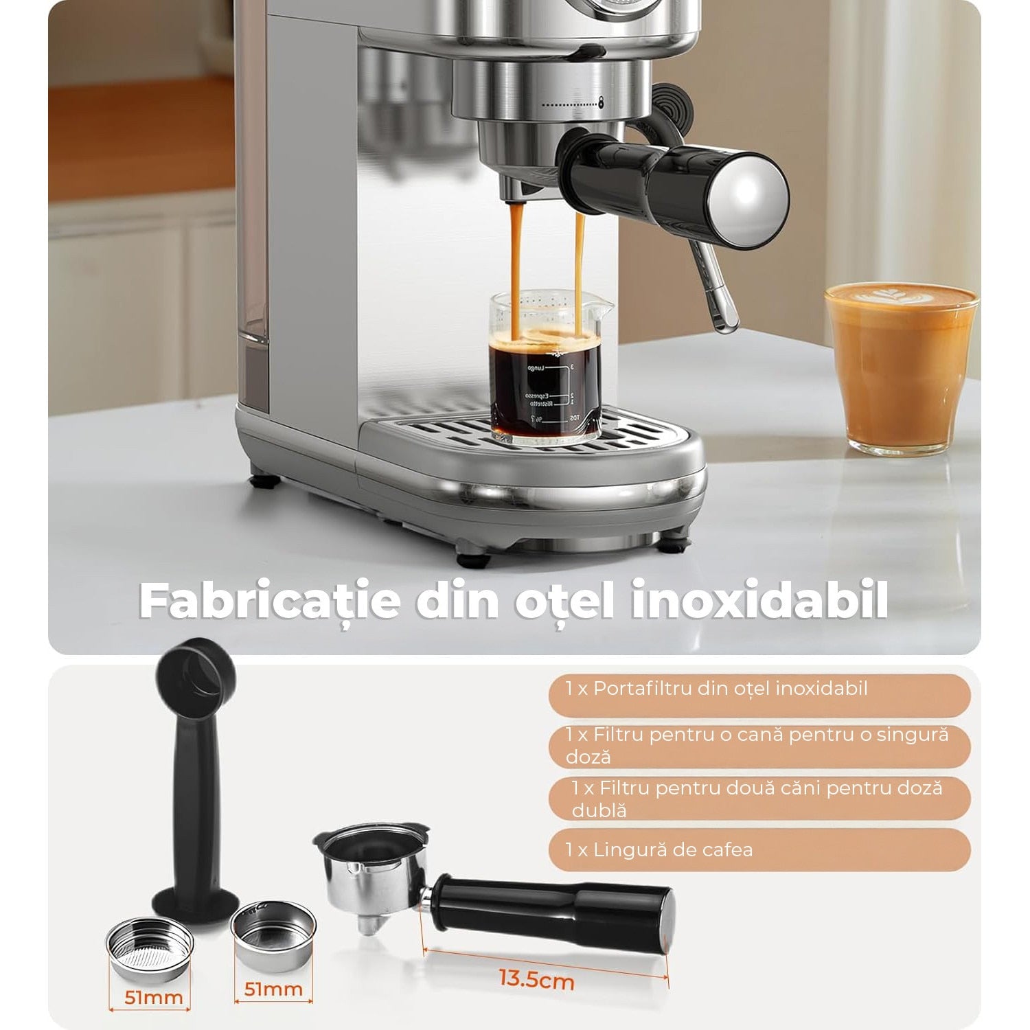 Espressor profesional NextWave® 20 bari, 1350W, rezervor 1.3L, din otel inoxidabil, spumator lapte integrat, functii – imaginea 7