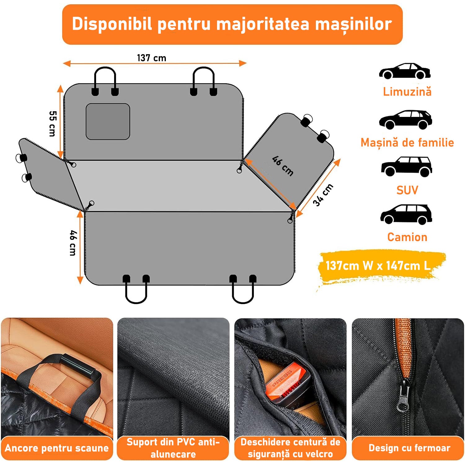 Husa scaune auto protectie si transport animale NextWave®️, Universala, pentru caini si pisici de toate taliile – imaginea 7
