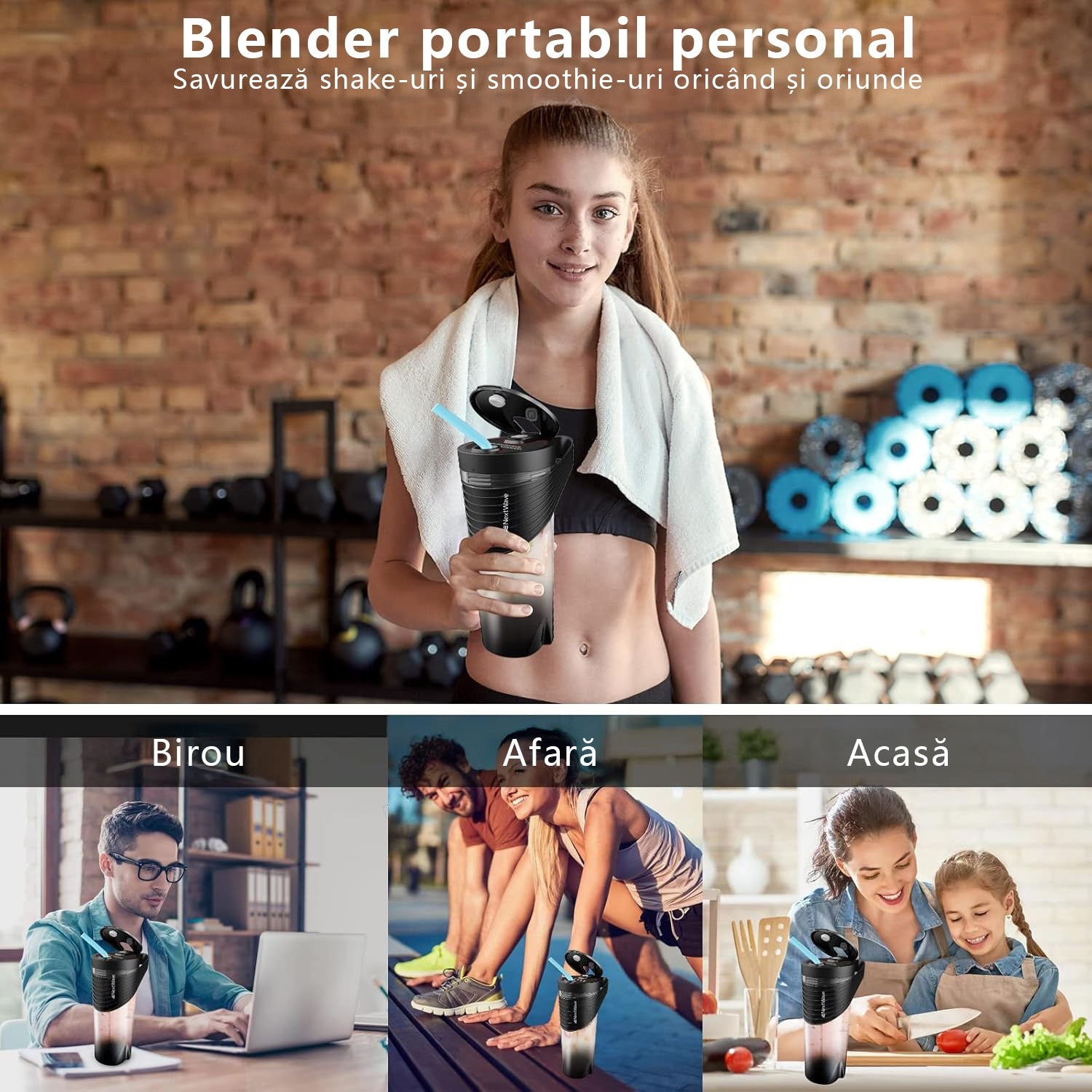 Blender electric portabilMini Blender Electric NextWave™, Portabil, Multifunctional, Auto-curatare, Autonomie Mare, Baterie – imaginea 7