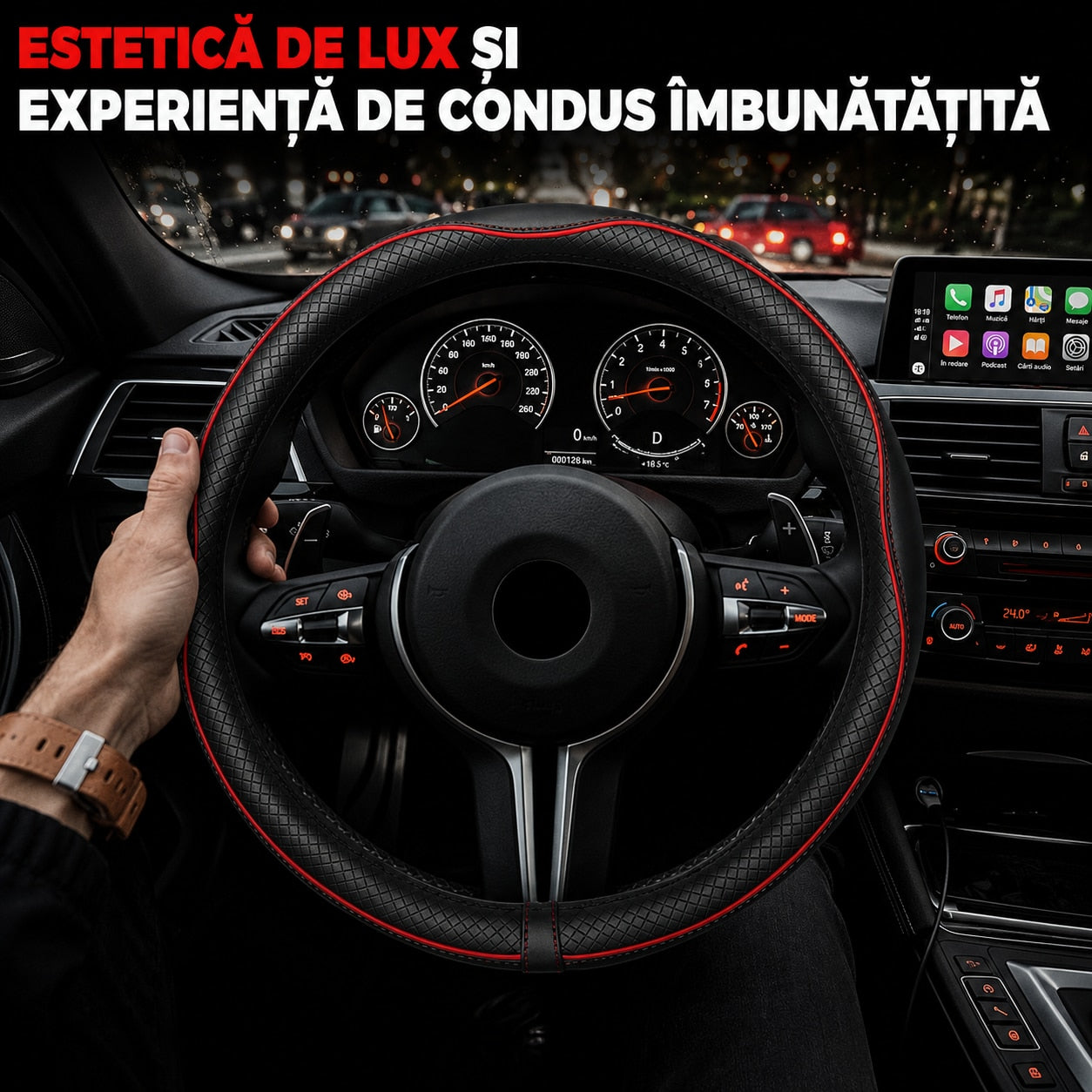 Husa volan auto NextWave®, din piele ecologica din microfibra, interior antiderapant din cauciuc, cusaturi ranforsate – imaginea 7