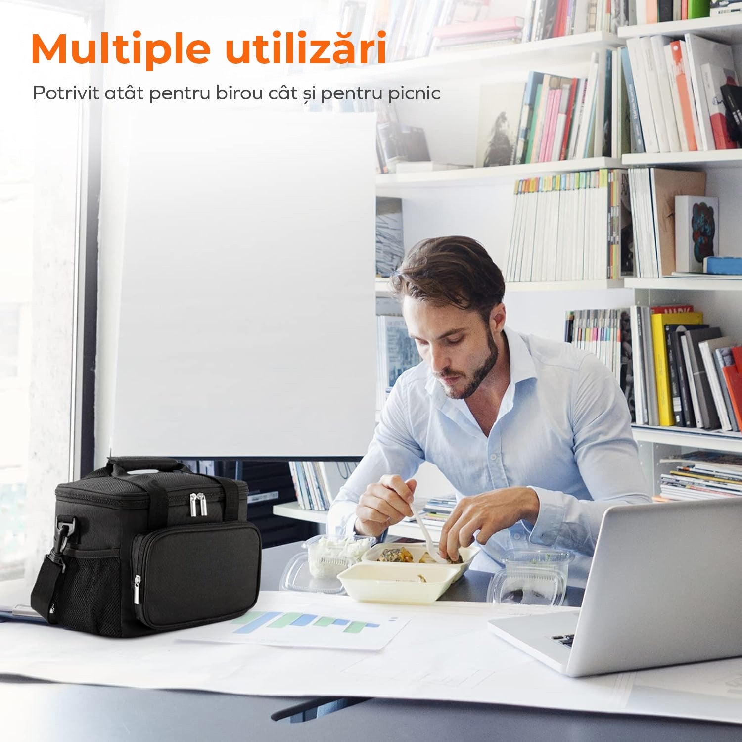 Geanta termoizolanta 9L NextWave® – portabila, cu compartiment spatios si buzunare laterale, curea ajustabila si maner – imaginea 7