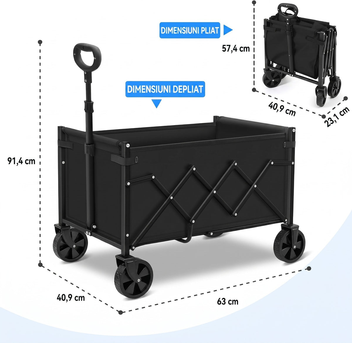 Cărucior turistic pliabil NextWave®️, pliere rapidă și compactă, capacitate 99,8 kg, mâner ergonomic reglabil anti-cădere – imaginea 7