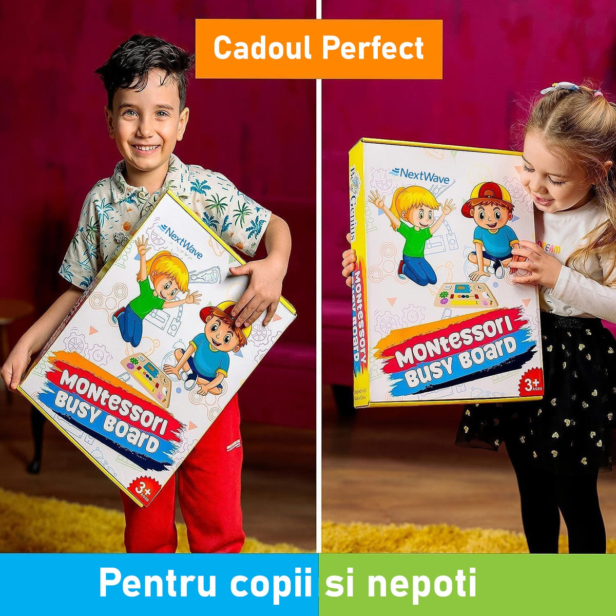 Placa educativa din lemn NextWave® tip Montessori – jucarie senzoriala cu 14 activitati interactive pentru stimularea – imaginea 7