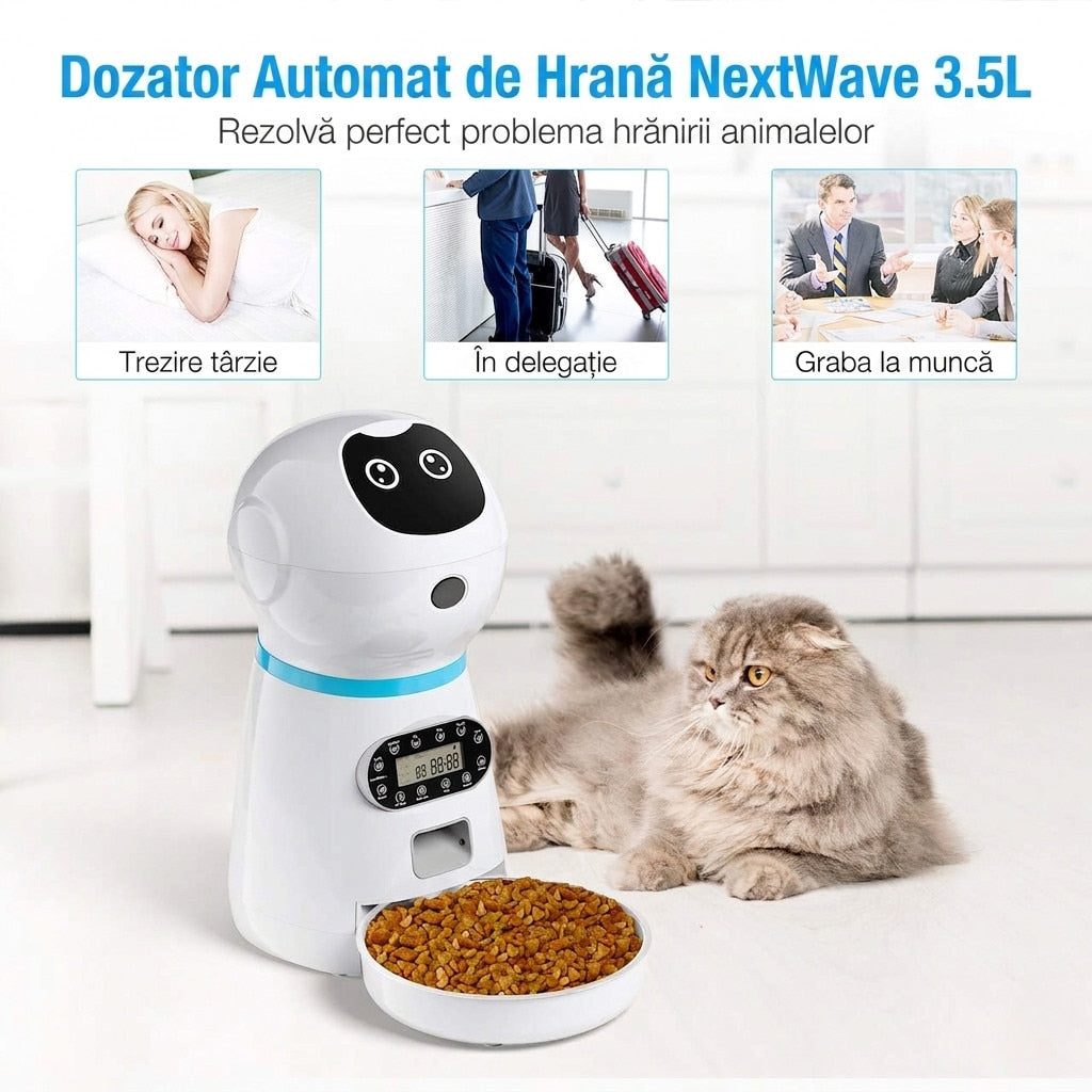 Hranitor Automat Digital Pisici si Caini NextWave®, Dispenser Hrana 3.5L, Bol Inox Premium, Control Portii, Mesaj Vocal – imaginea 7