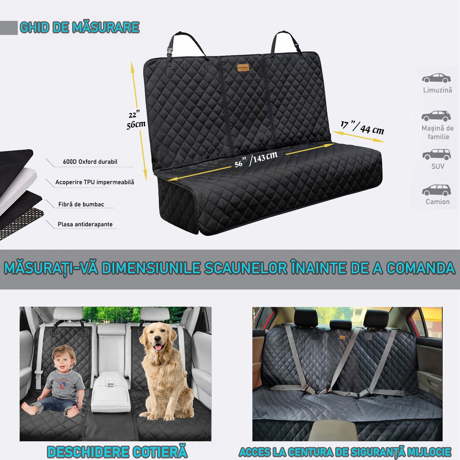Husa scaune auto protectie si transport animale NextWave®️, universala, taxi, ride sharing, caini, pisici ofera protectie – imaginea 7