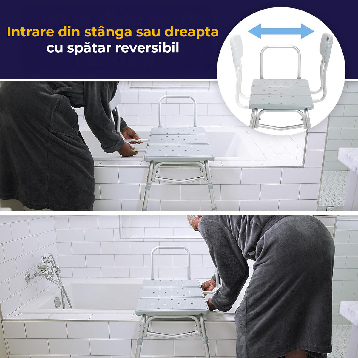 Scaun de transfer pentru cada si dus NextWave® cu 3 piese, spatar si brate laterale, ajustabil pe inaltime, stabil si sigur – imaginea 7