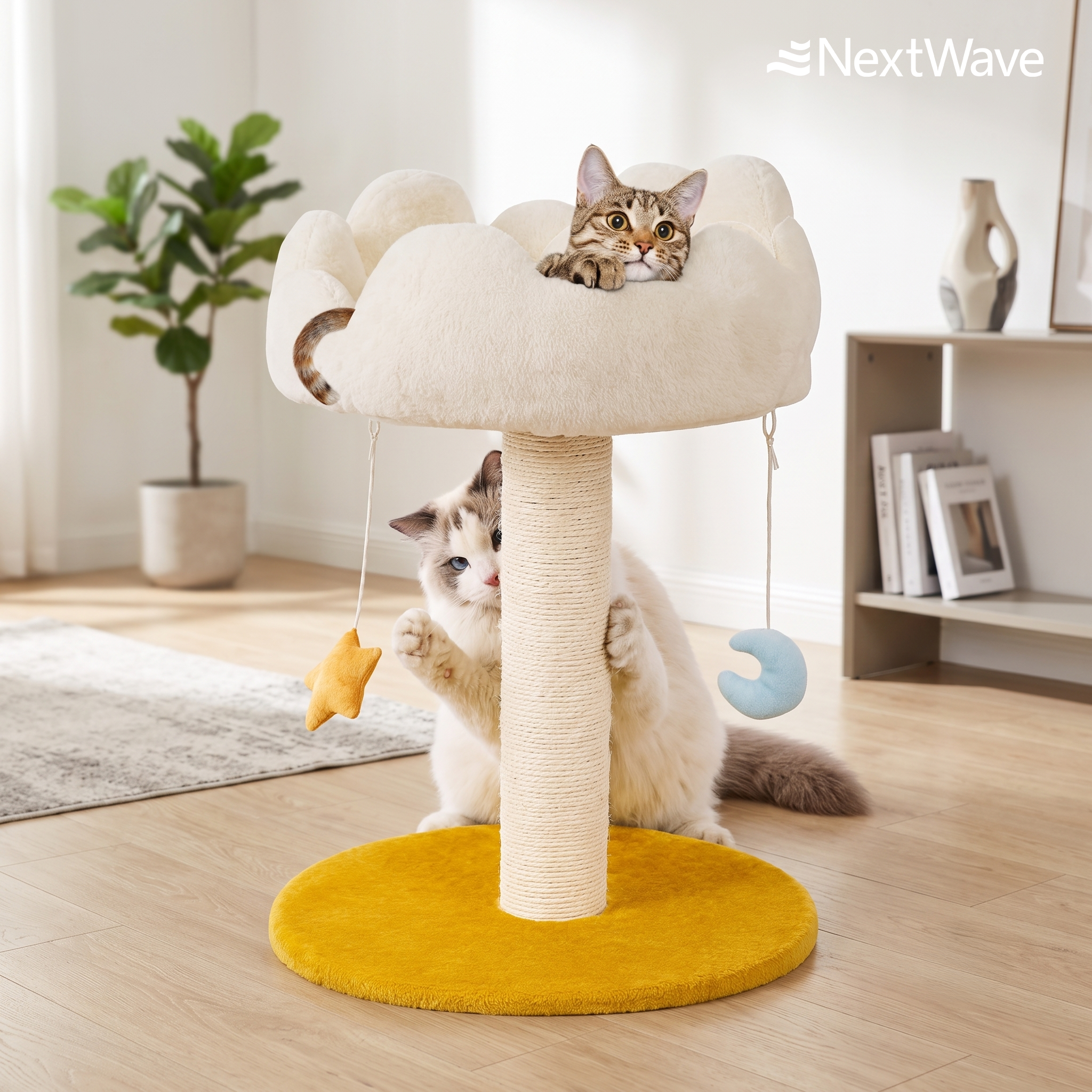 Ansamblu de joaca pentru pisici NextWave®, cu pat moale in forma de nor si husa detasabila lavabila, stalp de zgariat din – imaginea 7