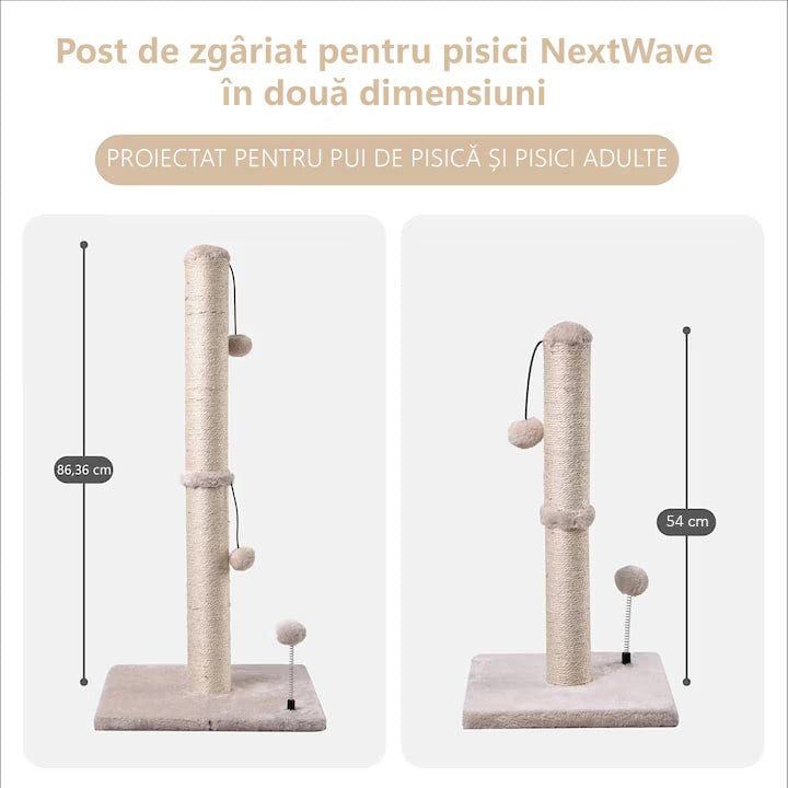 Ansamblu de joaca pentru pisici adulte sau pui NextWave®, Stalp pentru ascutit ghearelor, bila suspendata, confectionat din – imaginea 7