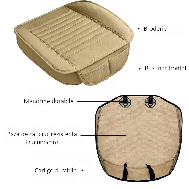 Husa scaun auto NextWave®️, universala, 53 x 53 cm, ofera protectie pentru sezut scaun fata, piele PU, anti-alunecare – imaginea 7