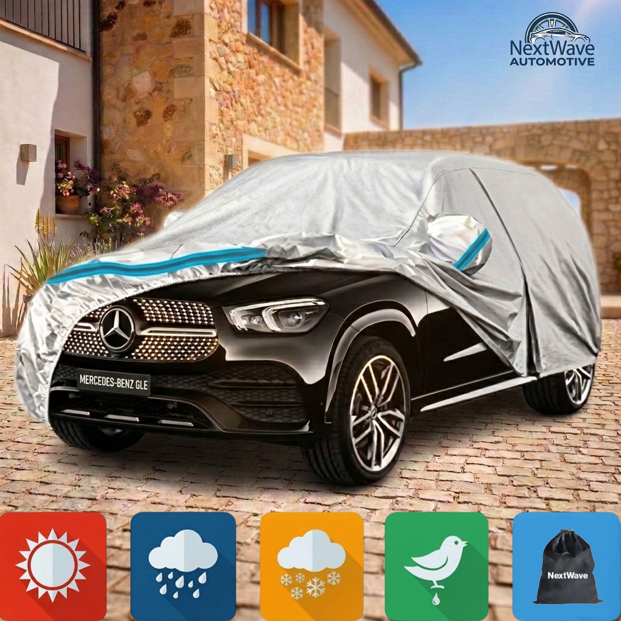 Prelata Auto Premium NextWave®️, Impermeabila, Protectie UV, Praf, Zapada, Inghet, Universala pentru VAN sau SUV, Buzunare – imaginea 7
