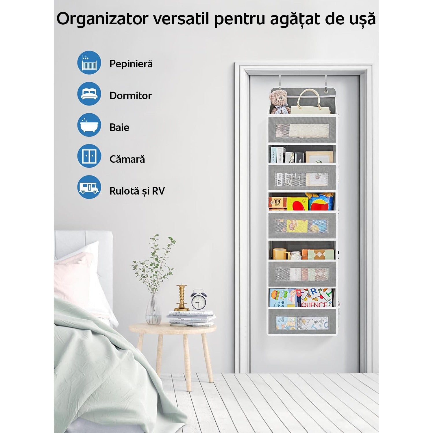 Organizator de usa NextWave®️, 5 compartimente, depozitare pe perete cu raft, material netesut, pliabil, spatiu de – imaginea 7