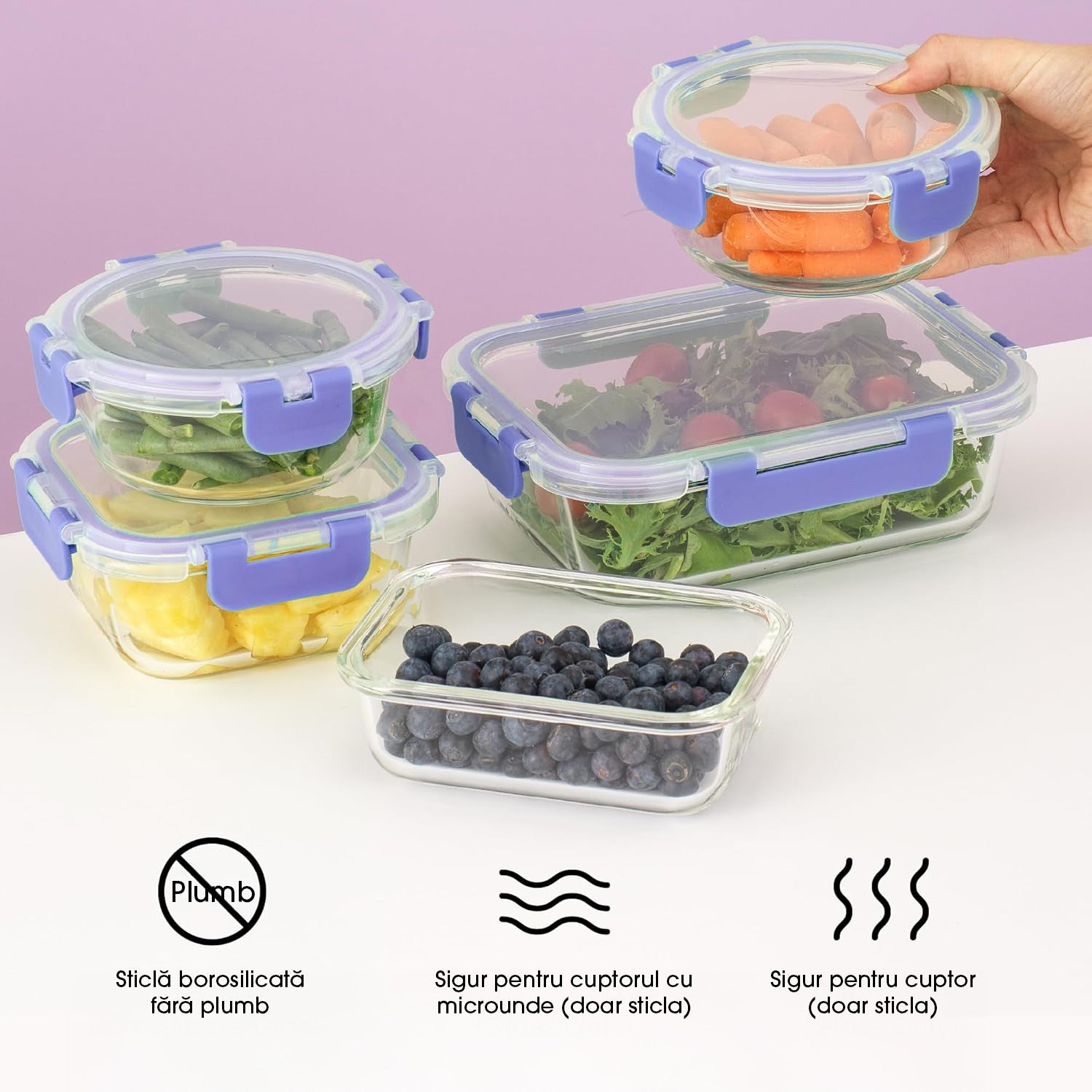 Set 12 Caserole Alimentare din sticla NextWave®️ Capace Etanse, Depozitare Frigider si Congelator, Potrivite pentru – imaginea 7