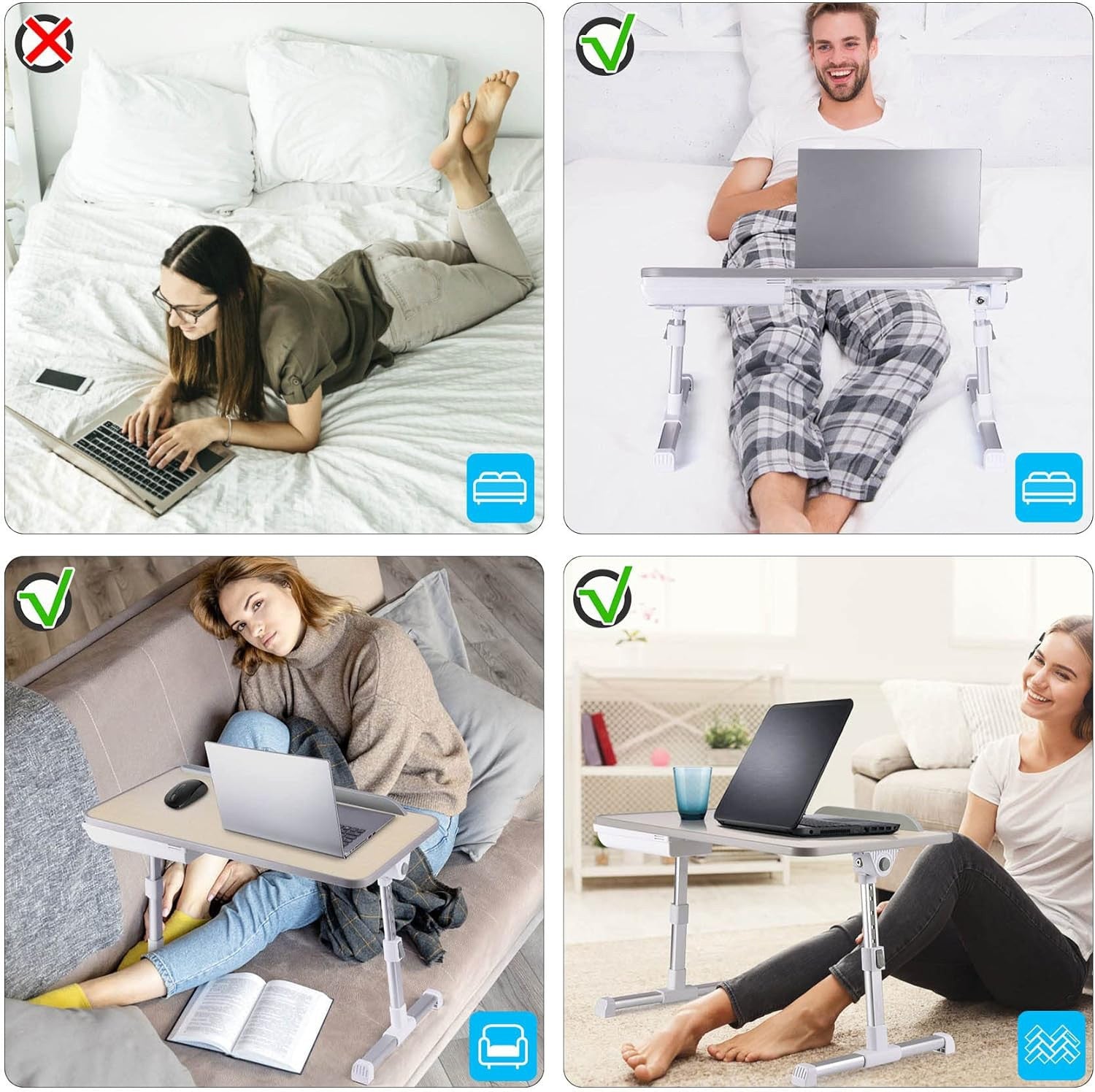 NextWave® Masa laptop pliabila si reglabila – stand multifunctional portabil pentru pat, canapea si birou, 60x40 cm, cu – imaginea 7