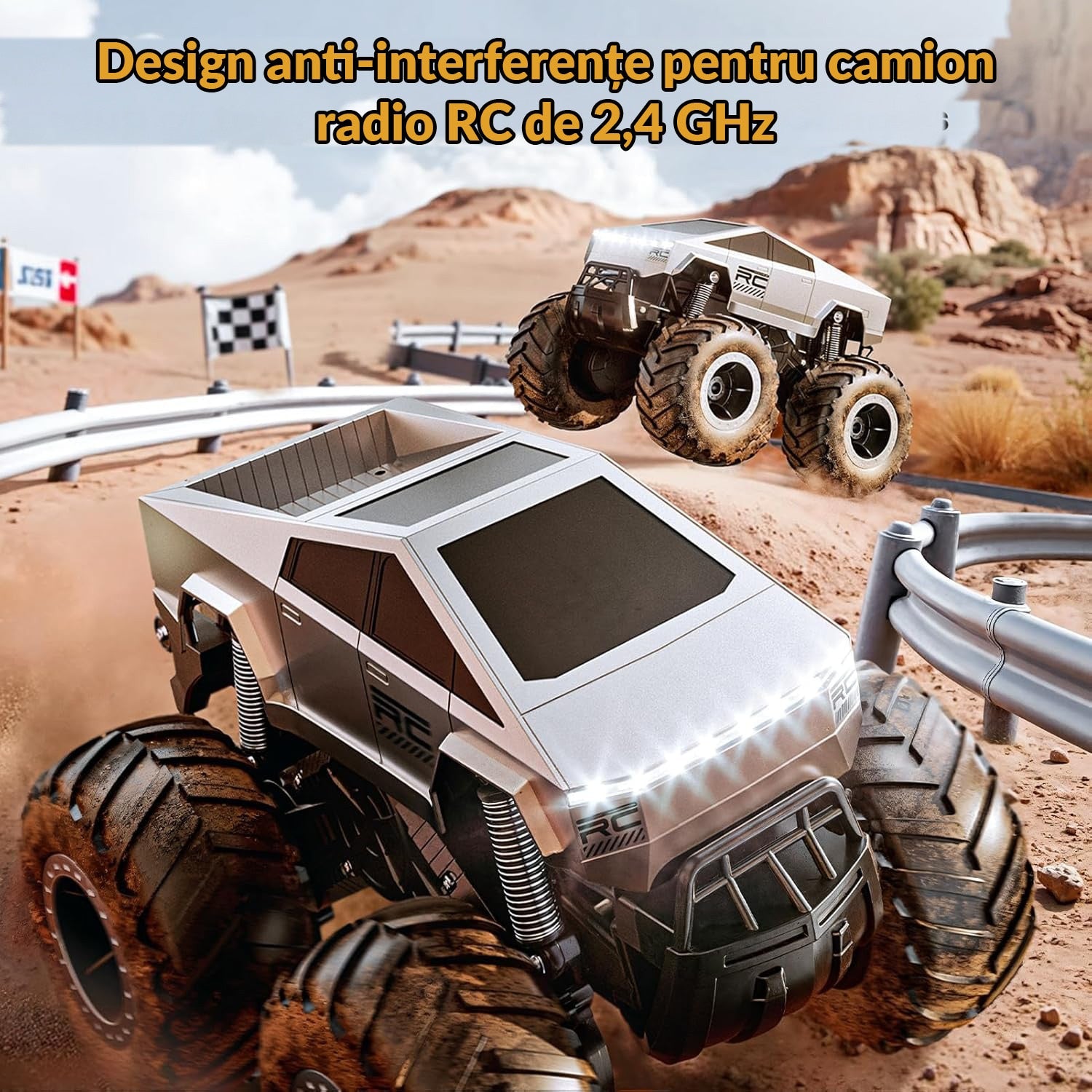 Masina cu telecomanda RC Cybertruck BeGenius®, 4WD Off-Road 1:16, Pentru Toate Tipurile de Teren, 360° Drift, Baterii tip – imaginea 7