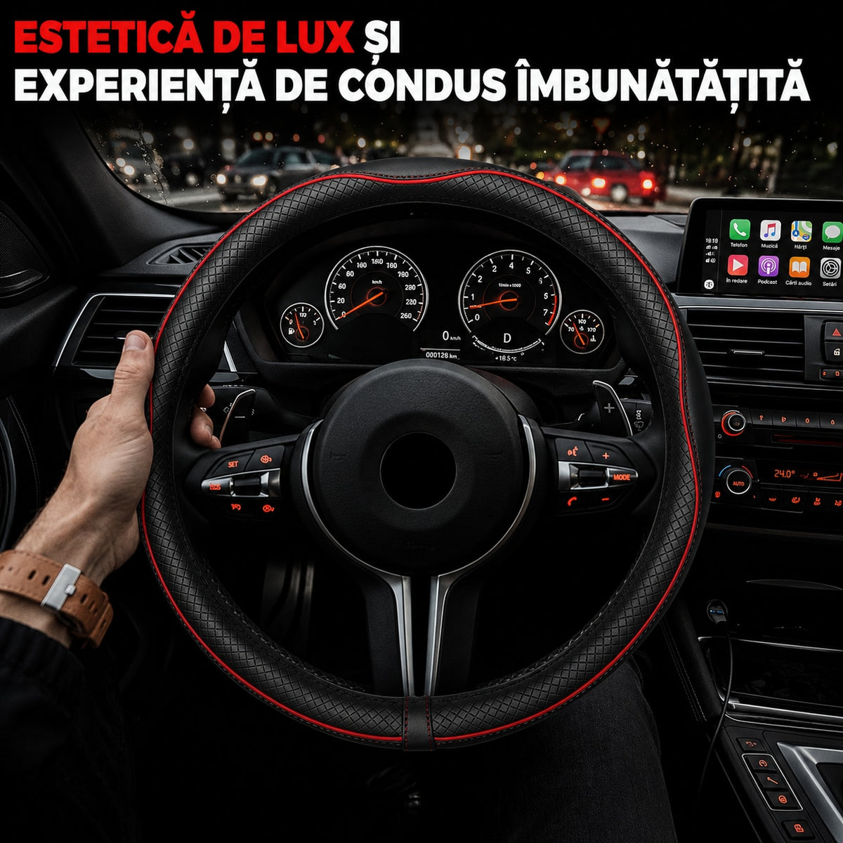 Husa volan auto NextWave®, din piele ecologica din microfibra, interior antiderapant din cauciuc, cusaturi ranforsate – imaginea 7