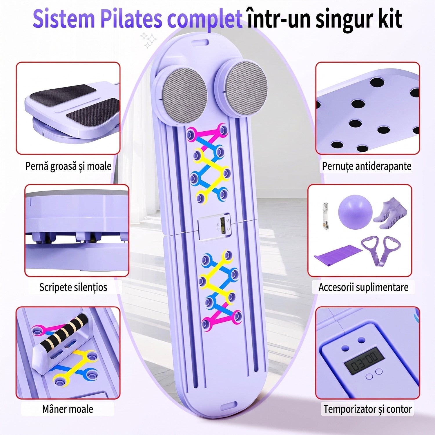 Placa Pilates multifunctionala NextWave®️, set reformer 6 in 1 pliabil pentru abdomen si sculptarea corpului, cu – imaginea 7