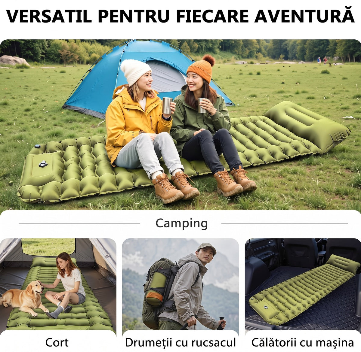 Saltea gonflabilă camping NextWave®️, suport confortabil cu pernă integrată, pompă de picior pentru umflare rapidă în 50 – imaginea 7
