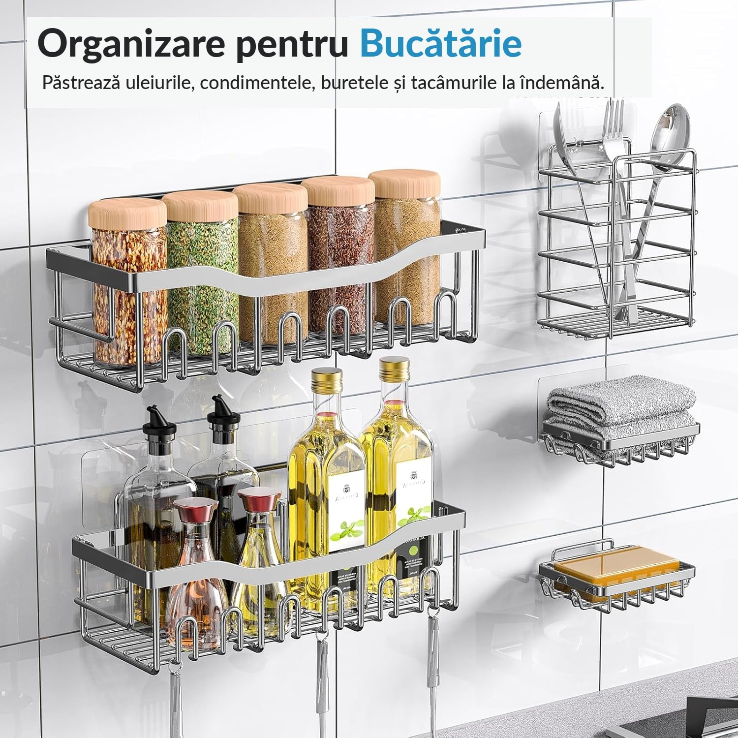 Raft de Baie NextWave® la set, 5 piese cu 2 rafturi pentru dus, 2 suporturi pentru sapun si 1 suport pentru periute, din – imaginea 7