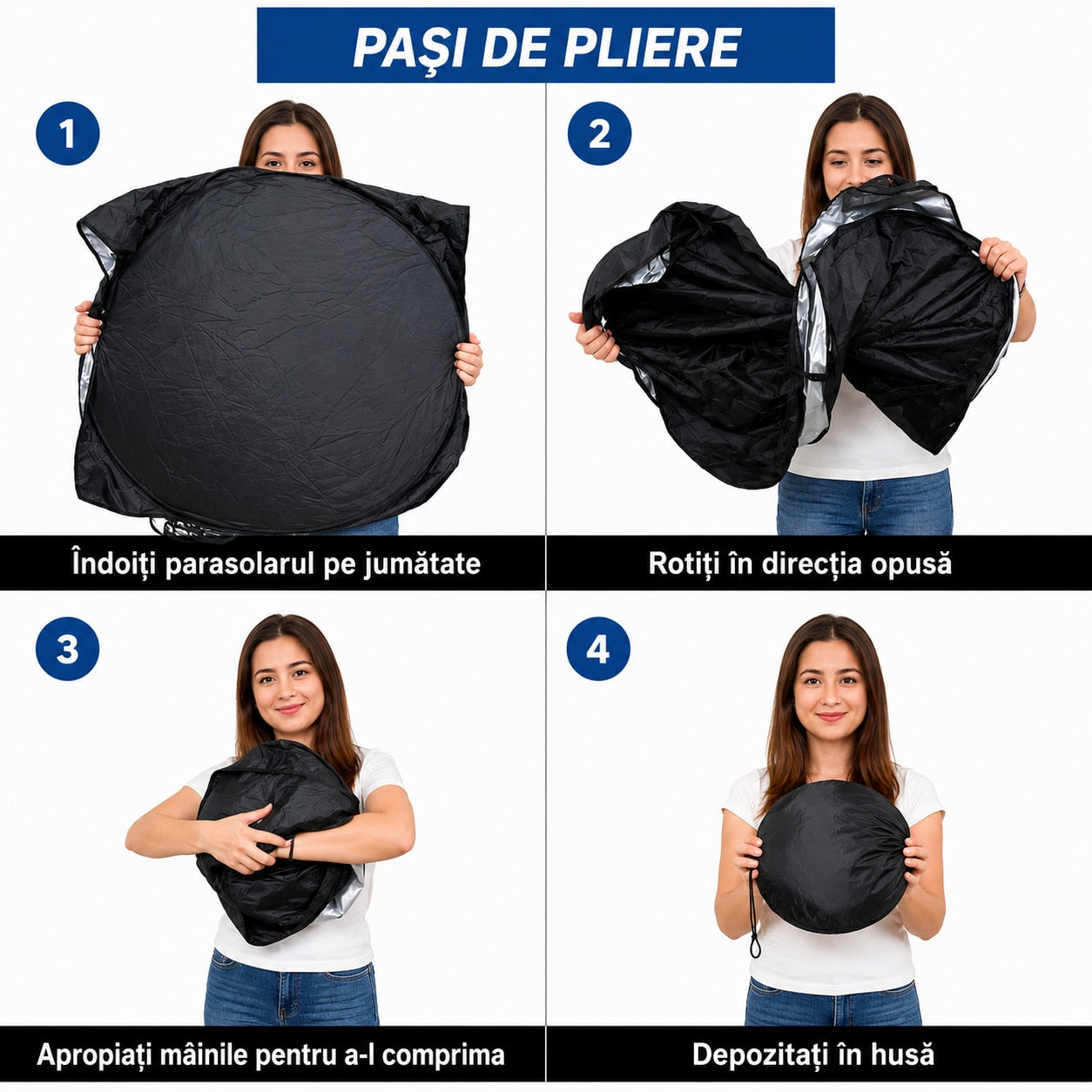 Parasolar auto NextWave® pentru parbriz, material reflectorizant 280T, protectie UV pana la 99%, design pliabil cu cadru – imaginea 7