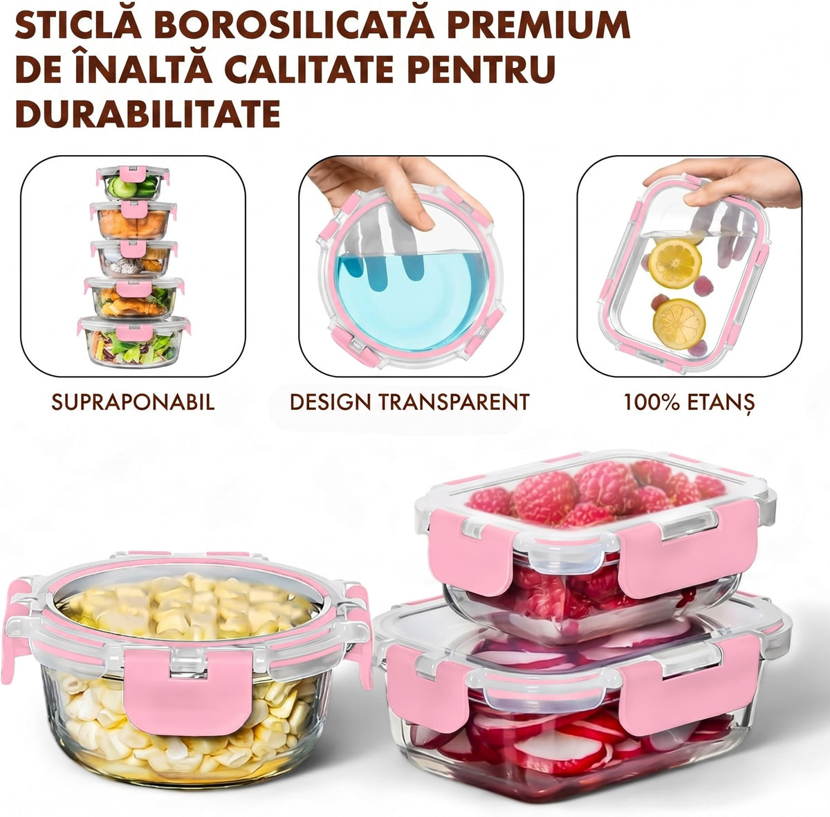 Set 15 Caserole Alimentare din sticla NextWave®️ Capace Etanse, Depozitare Frigider si Congelator, Potrivite pentru – imaginea 7