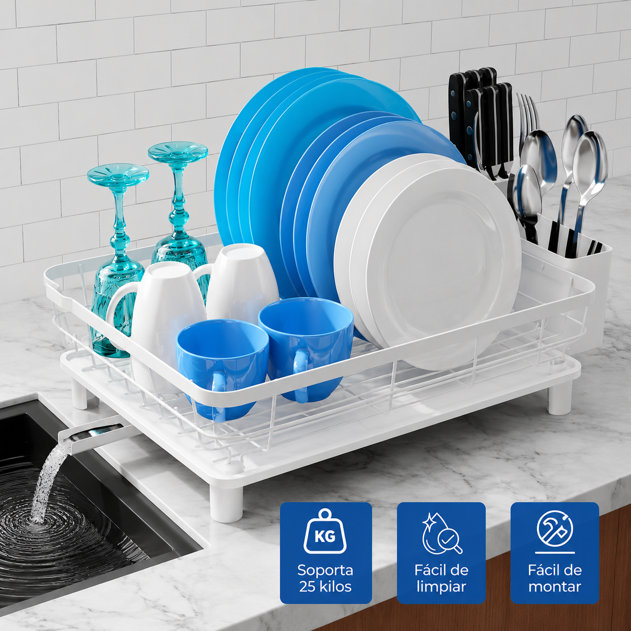 Scurgator vase cu suport scurgere automata NextWave®️, Suport pentru vase, multifunctional, suport pentru tacamuri si – imaginea 7
