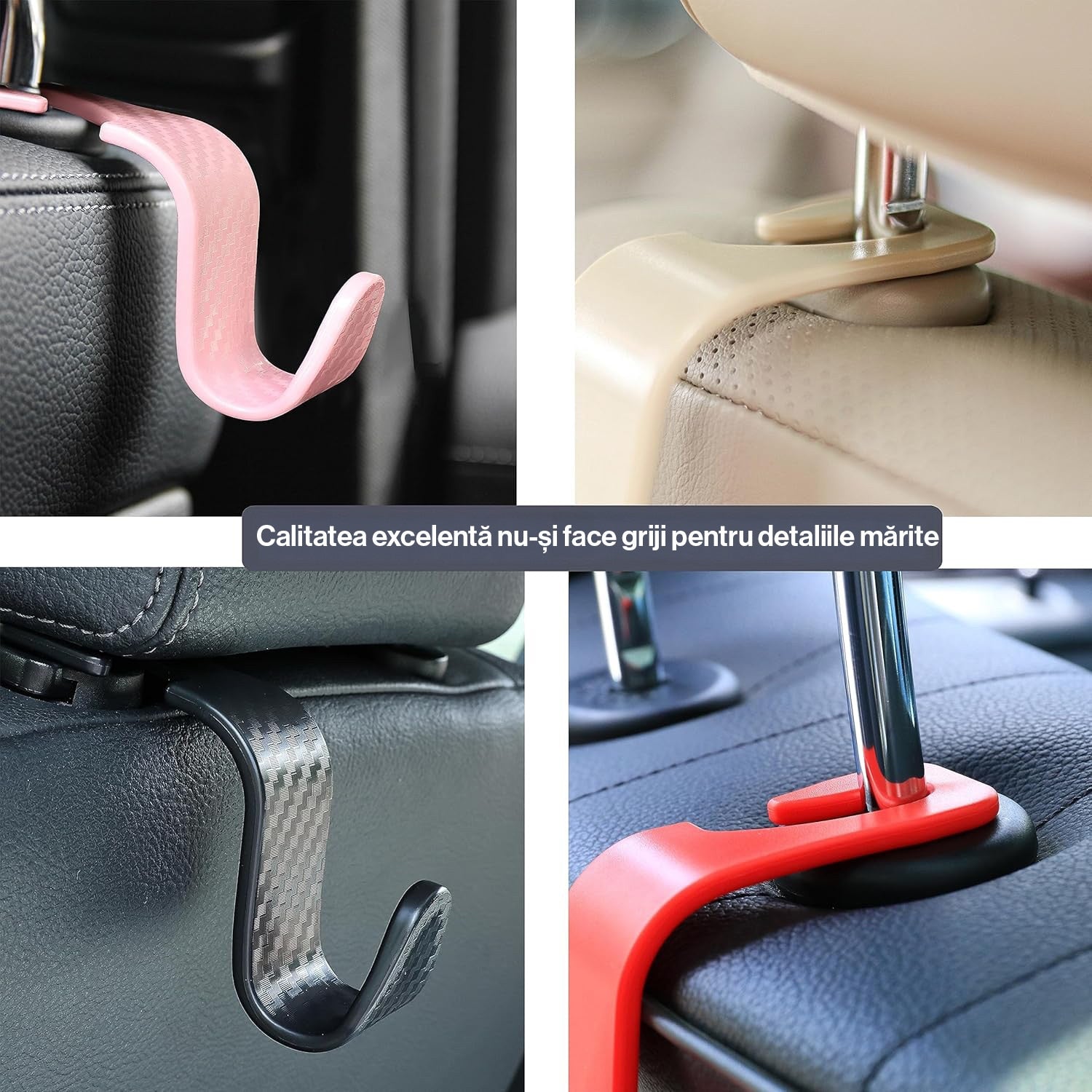 Set 4 carlige spatar auto NextWave®️, textura fibra de carbon, capacitate mare pana la 10 kg, pentru organizare si – imaginea 7