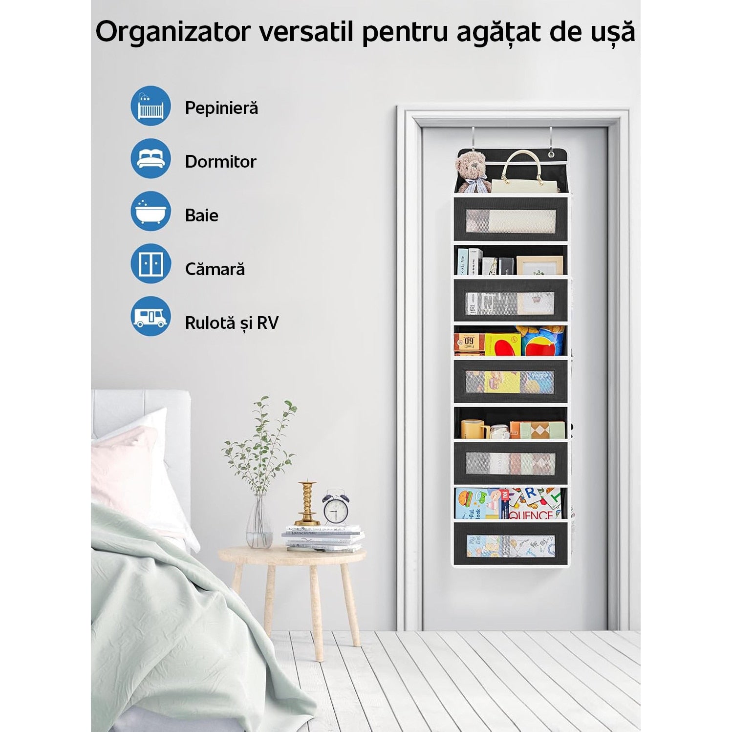 Organizator de usa NextWave®️, 5 compartimente, depozitare pe perete cu raft, material netesut, pliabil, spatiu de – imaginea 7