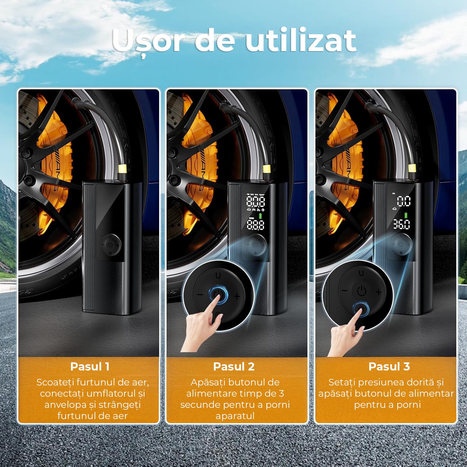 Compresor auto portabil NextWave, 150 PSI, manometru digital, iluminare LED, Negru, 22,2x8,4x14,2cm – imaginea 7