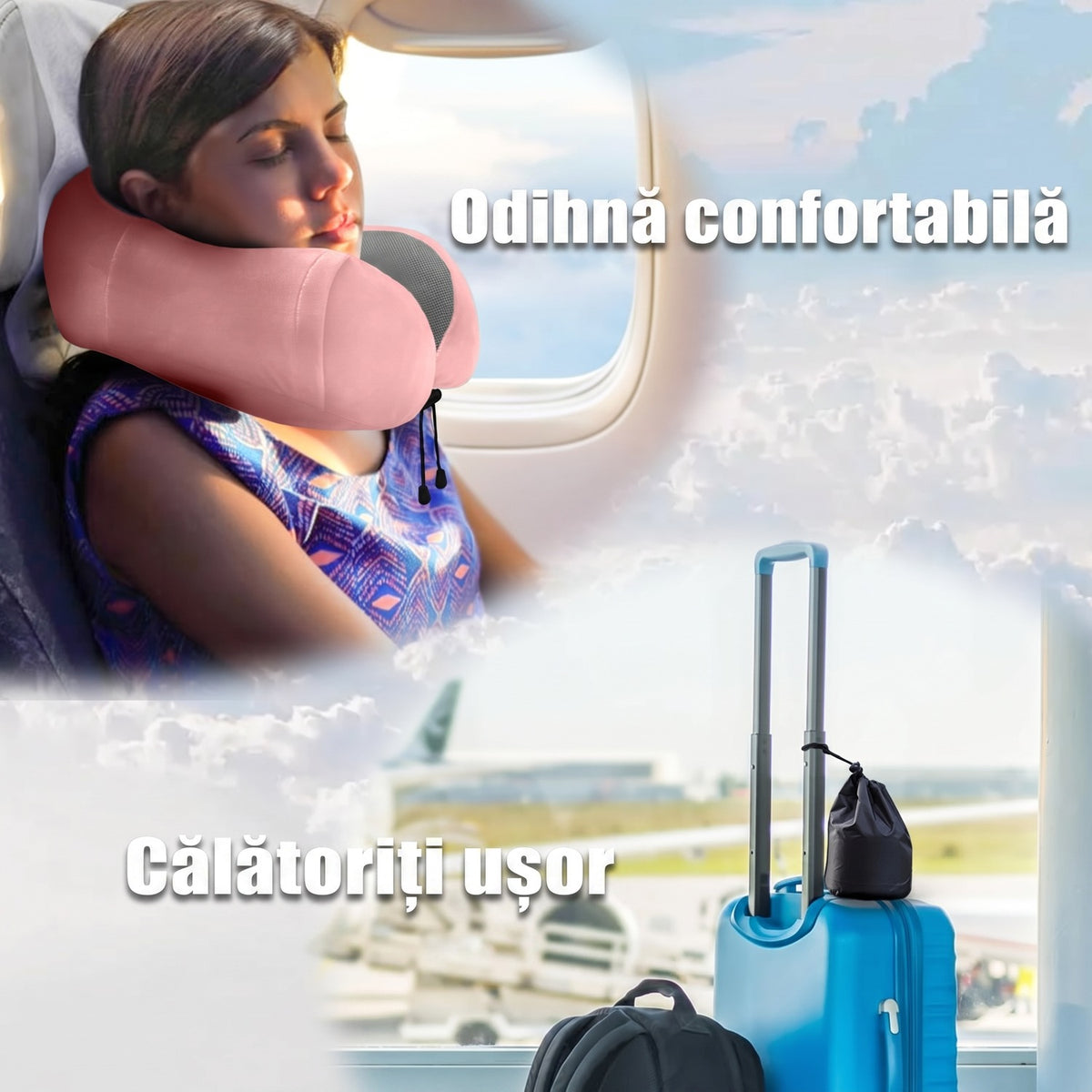 Pernă de călătorie pentru gât NextWave®️, suport cervical ergonomic în formă de U, șnur reglabil, husă lavabilă din velur – imaginea 7