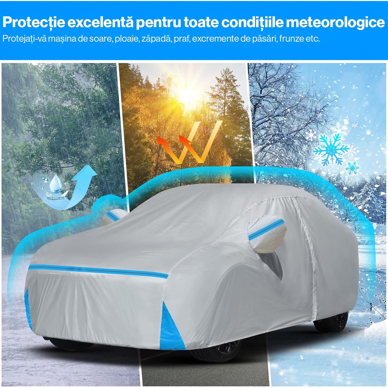 Prelata Auto Premium NextWave®, Impermeabila, Protectie UV, Praf, Zapada, Inghet, Universala pentru Sedan, Buzunare Oglinzi – imaginea 7