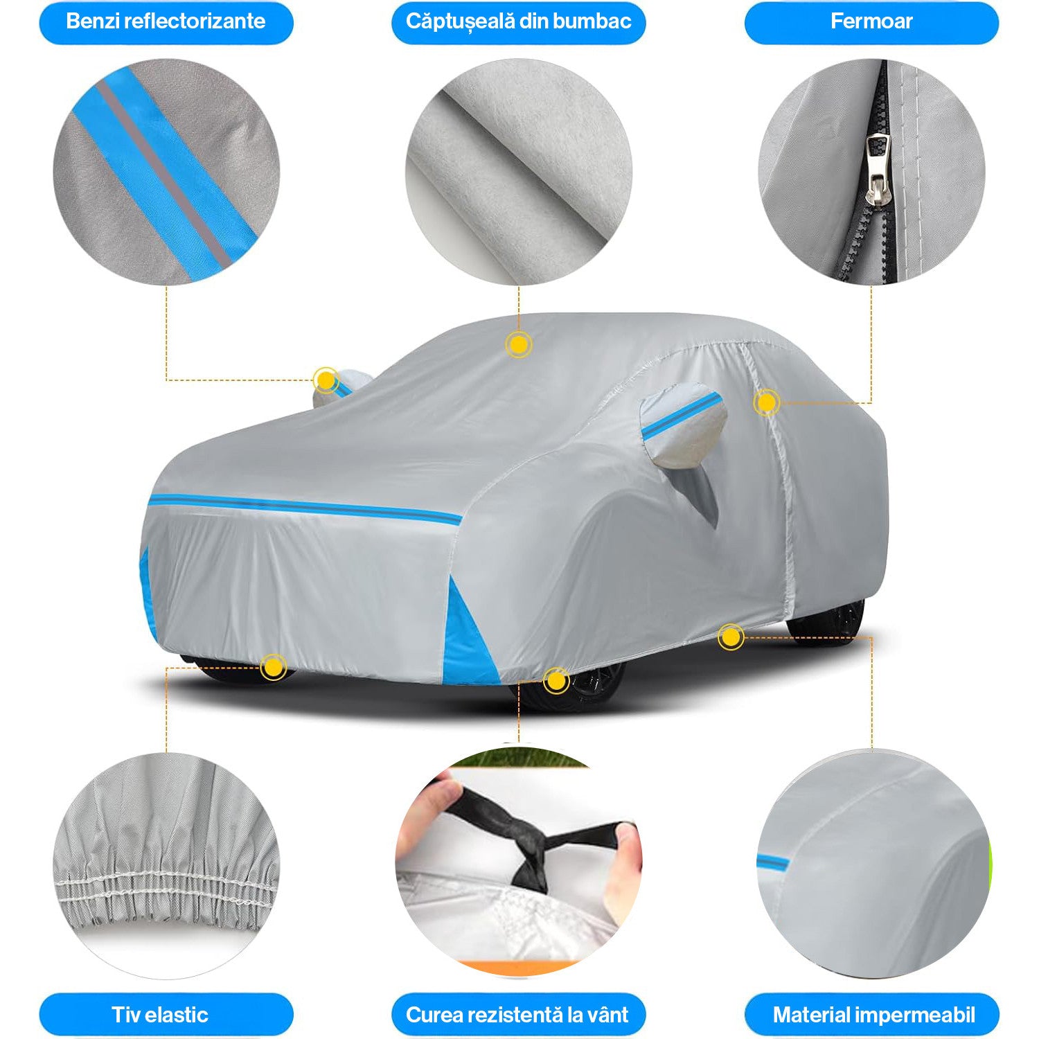 Prelata Auto Premium NextWave®️, Impermeabila, Protectie UV, Praf, Zapada, Inghet, Universala pentru Hatchback, Buzunare – imaginea 7
