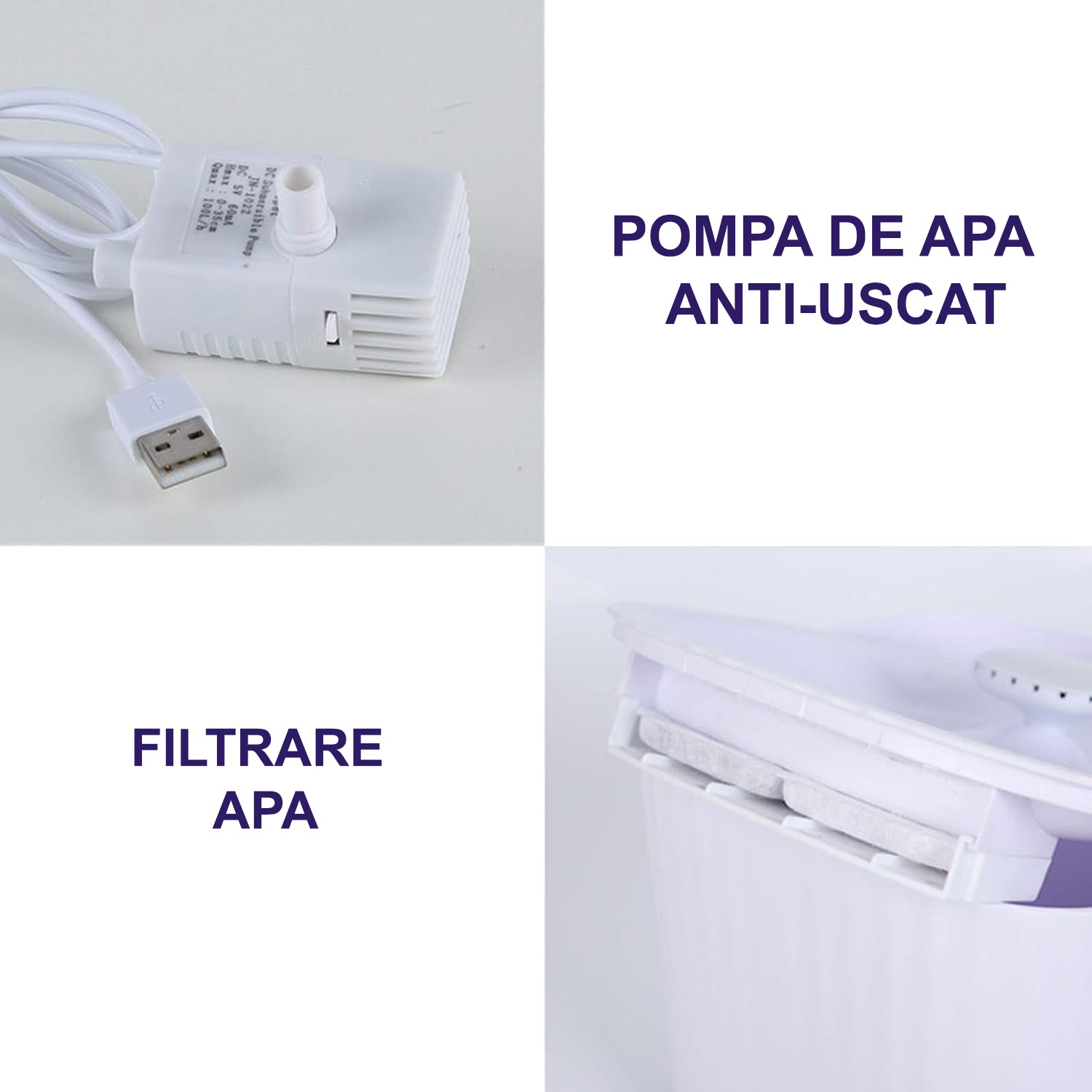 Dispenser apa automat NextWave®, tip fantana pentru pisici si caini, cu purificare si filtrare prin carbune activ cu 2 – imaginea 7