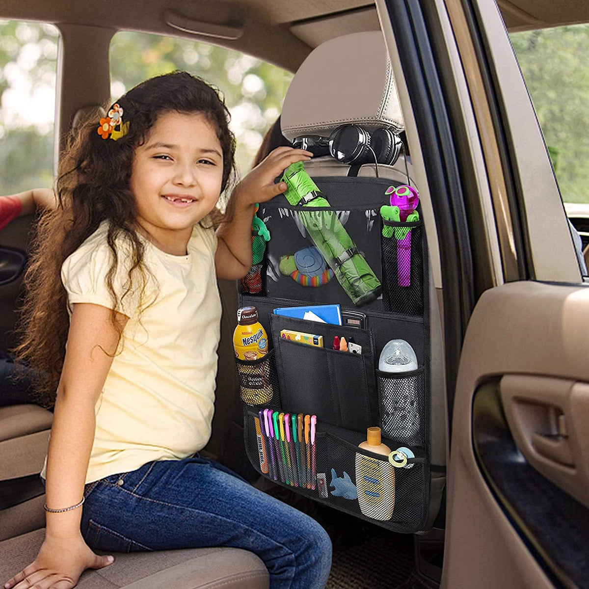 Set 2 organizatoare spatar scaun auto NextWave®️, protectie universala, buzunare multiple + buzunar mare pentru tableta – imaginea 7