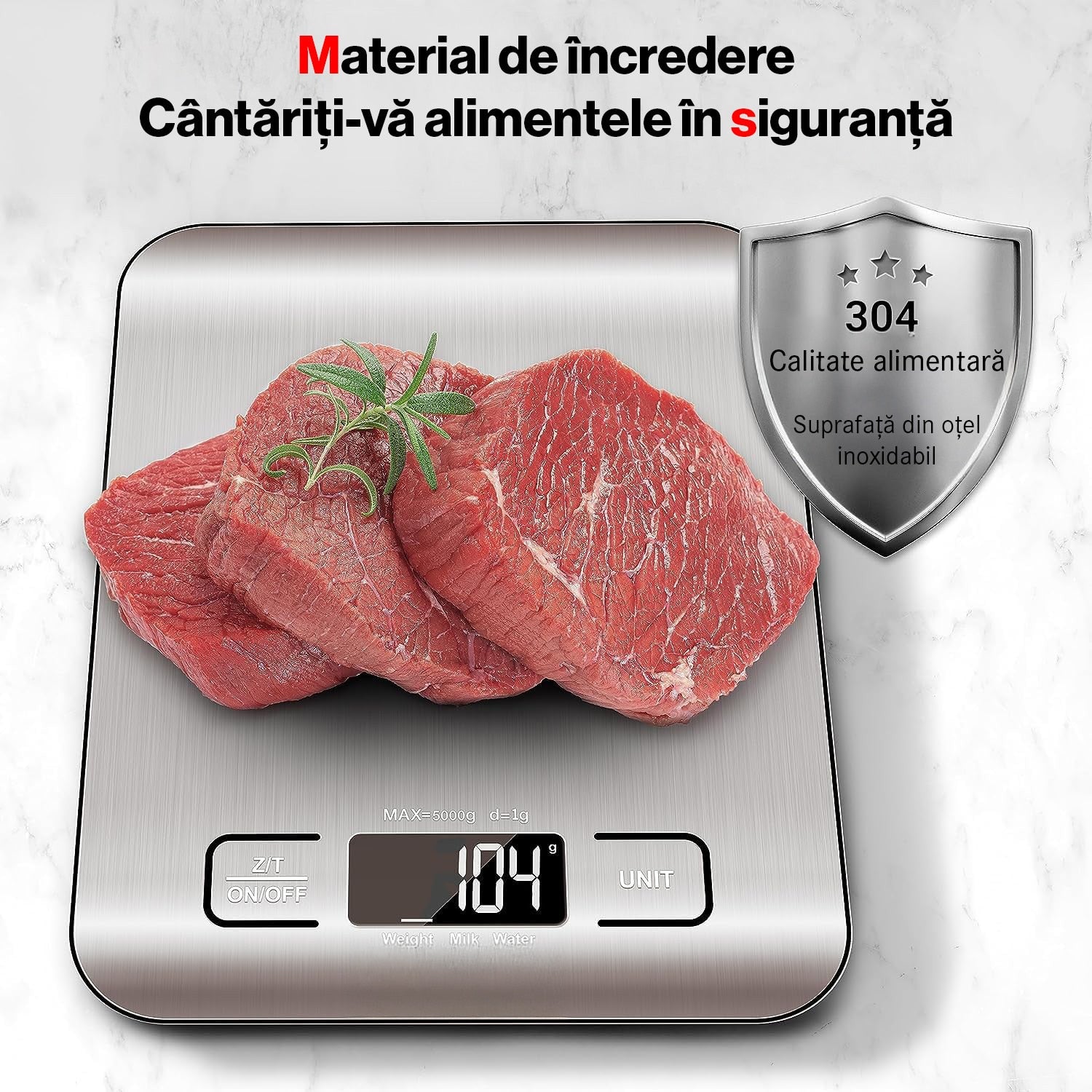 Cantar de bucatarie digital NextWave® din otel inoxidabil 304 – capacitate 5 kg cu precizie de 1 g, display LCD iluminat, 5 – imaginea 7
