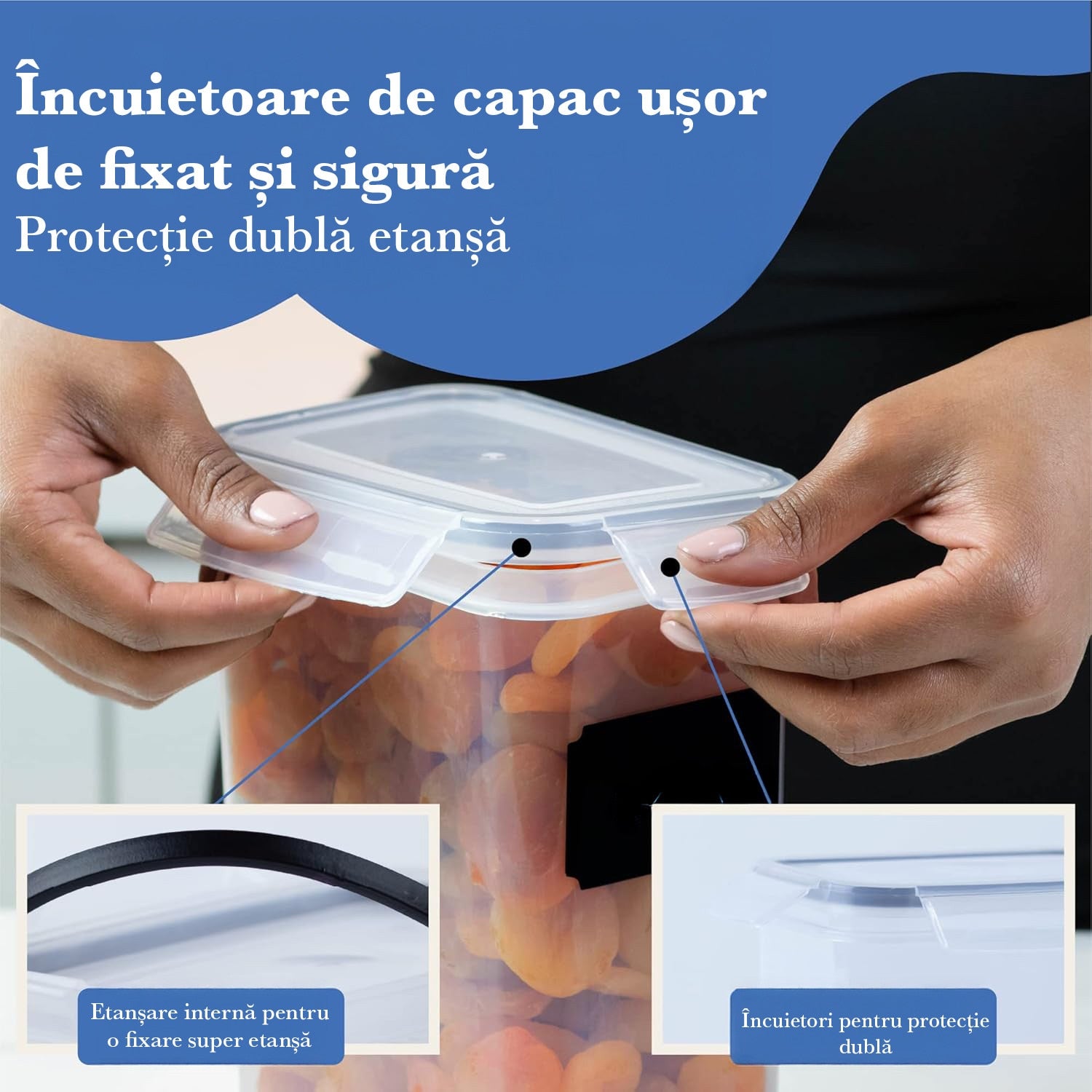 Set 14 recipiente depozitare alimente NextWave® – plastic alimentar transparent fara BPA, capace negre etanse, utilizabile – imaginea 7