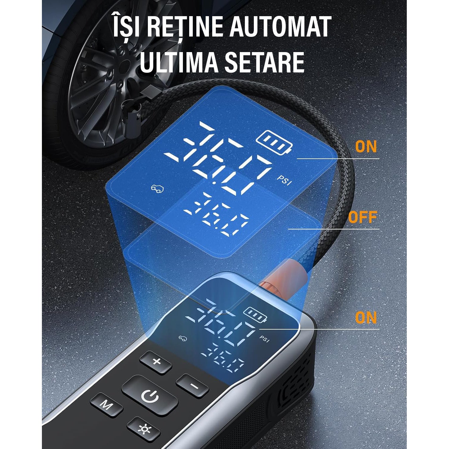 Compresor auto portabil NextWave, 150 PSI, 34 L/min, alimentare duala, Negru Metalic, 4,4x19,5x6,2 cm – imaginea 7