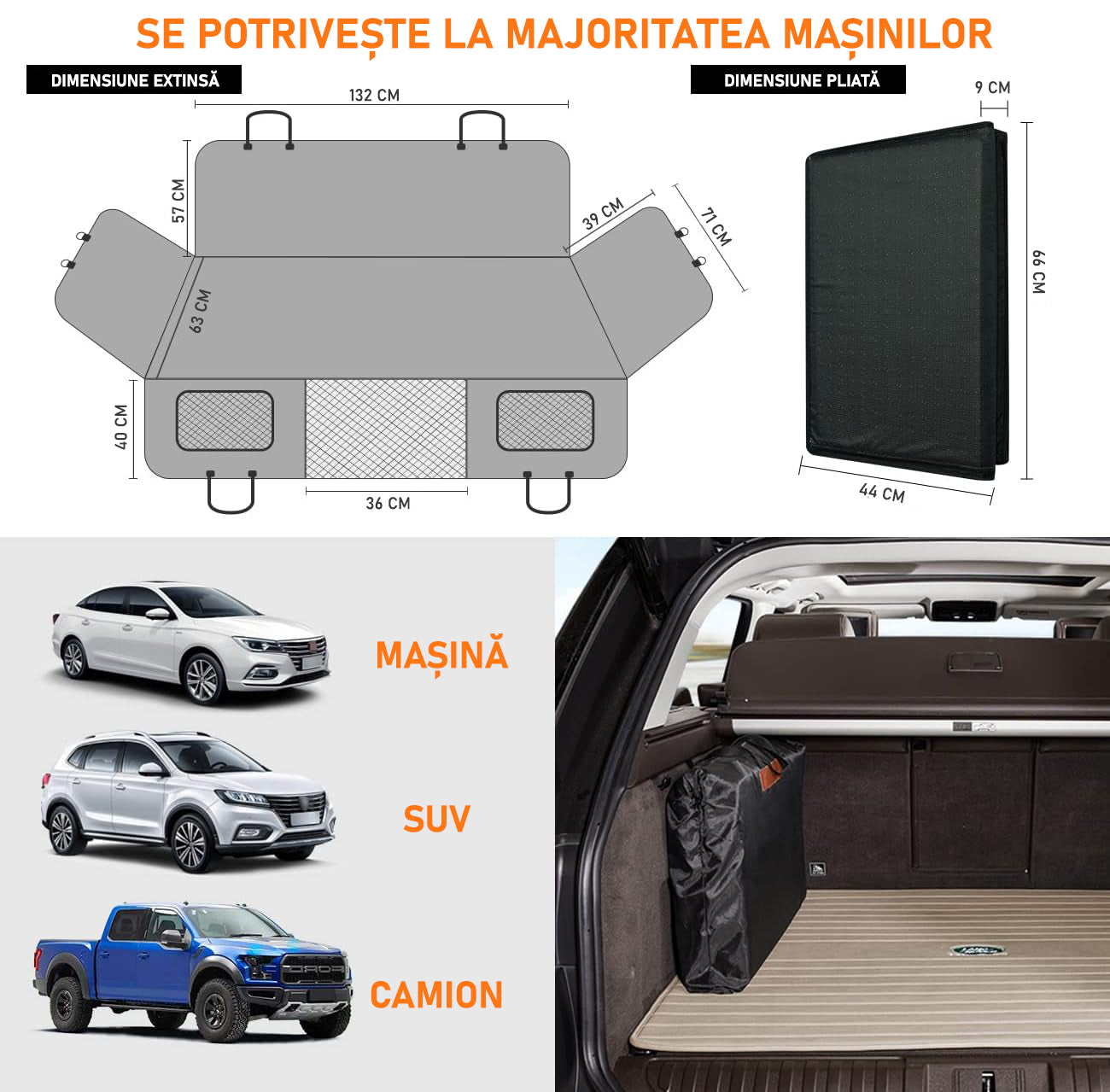 Husa scaune auto protectie si transport animale extinsa NextWave®️, insertie 3 placi pentru caini, pisici de toate taliile – imaginea 7