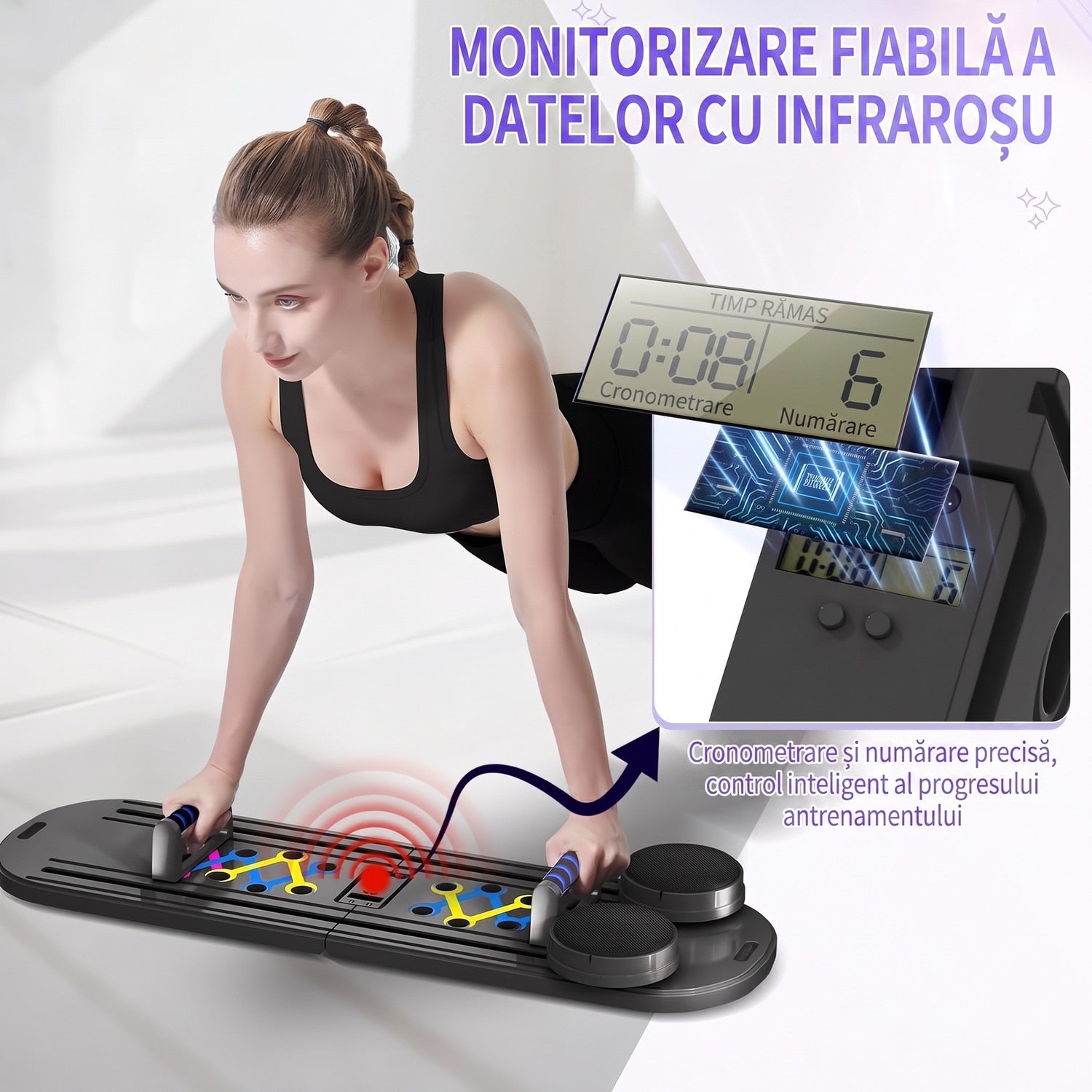 Placa Pilates multifunctionala 6-in-1 NextWave®, antrenament corporal complet si sculptare abdomene, functie rebound, afisaj – imaginea 7
