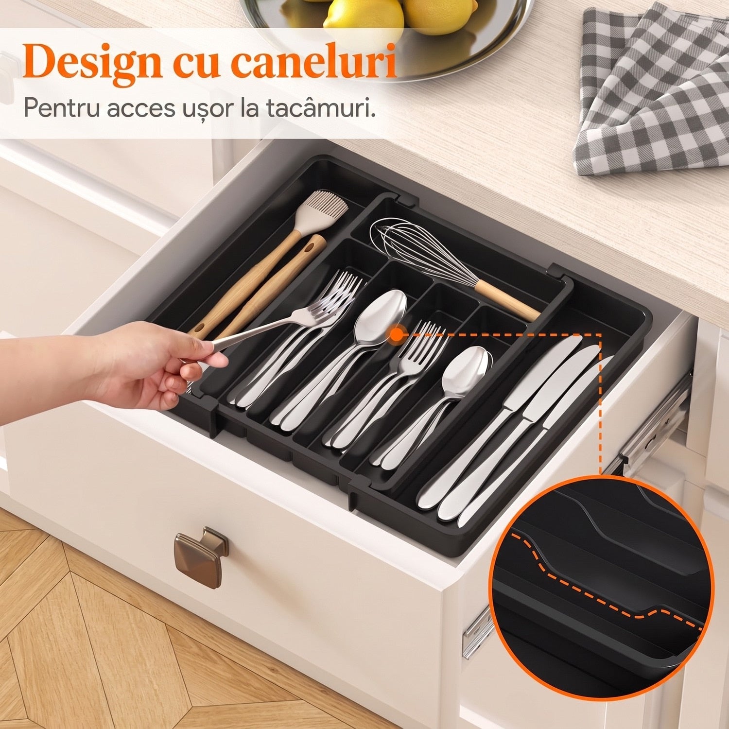 Organizator extensibil pentru tacamuri si ustensile de bucatarie NextWave® – suport sertar ajustabil 33–57 cm, cu 7–9 – imaginea 7