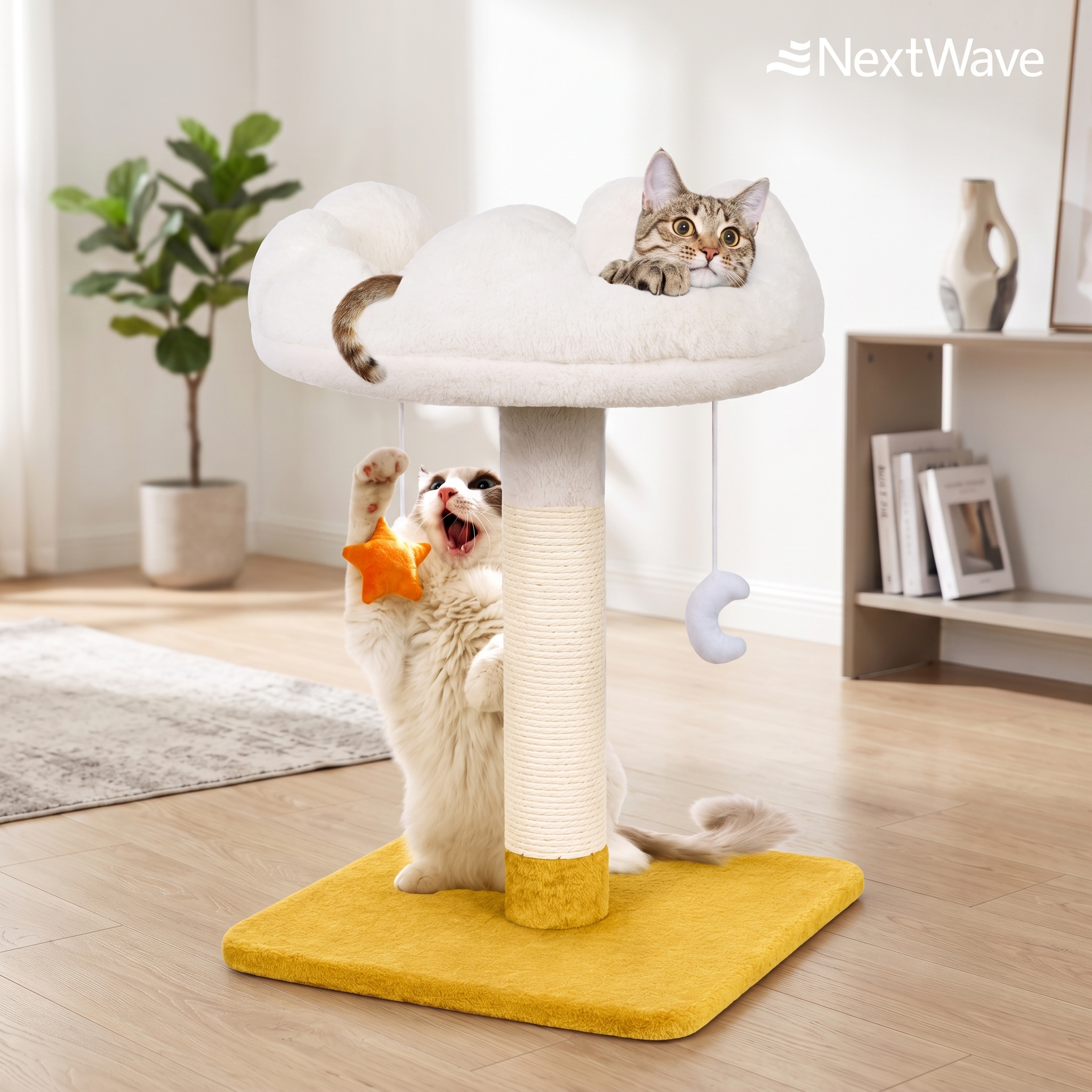 Ansamblu de joaca pentru pisici NextWave®, cu pat moale in forma de nor si husa detasabila lavabila, stalp gros de zgariat – imaginea 8