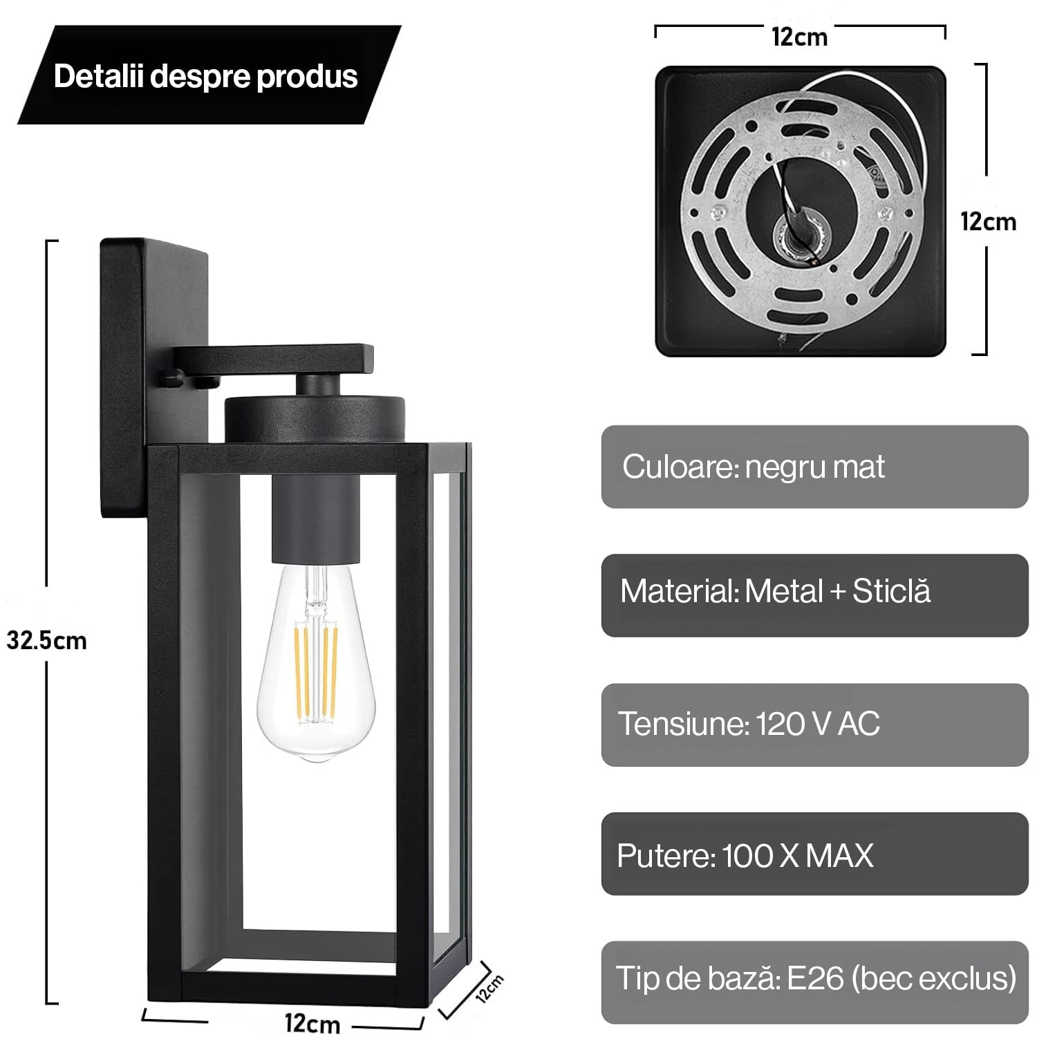 Set 2 Aplice De Perete Exterioara Vintage NextWave®️, Pentru Hol, Intrare, Curte, Gradina, Terasa, Balcon, Garaj – imaginea 8